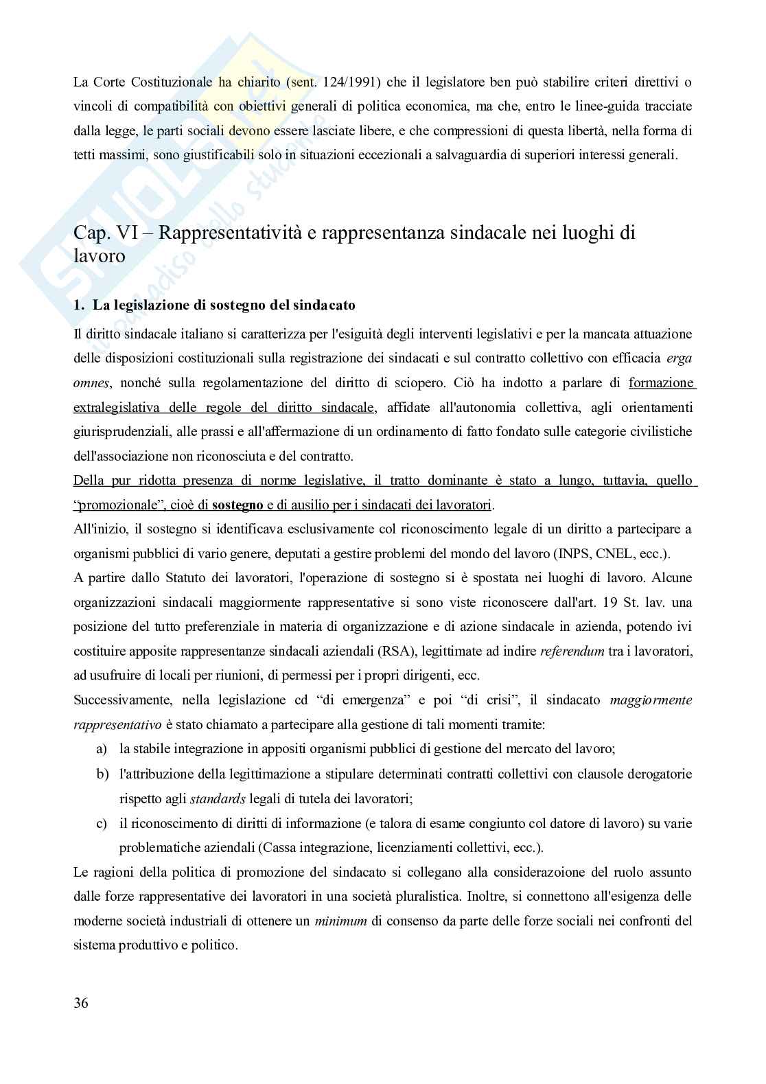 Riassunto esame Diritto del lavoro, Prof. Carinci Maria Teresa, libro consigliato Diritto del Lavoro - Vol. 1 (Il Diritto sindacale) - 8^edizione, Carinci, De Luca, Tamajo, Tosi, Treu Pag. 36