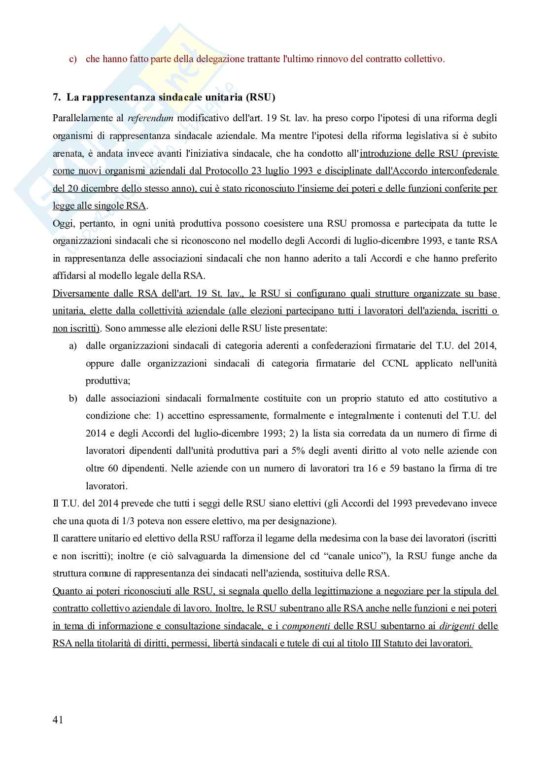 Riassunto esame Diritto del lavoro, Prof. Carinci Maria Teresa, libro consigliato Diritto del Lavoro - Vol. 1 (Il Diritto sindacale) - 8^edizione, Carinci, De Luca, Tamajo, Tosi, Treu Pag. 41