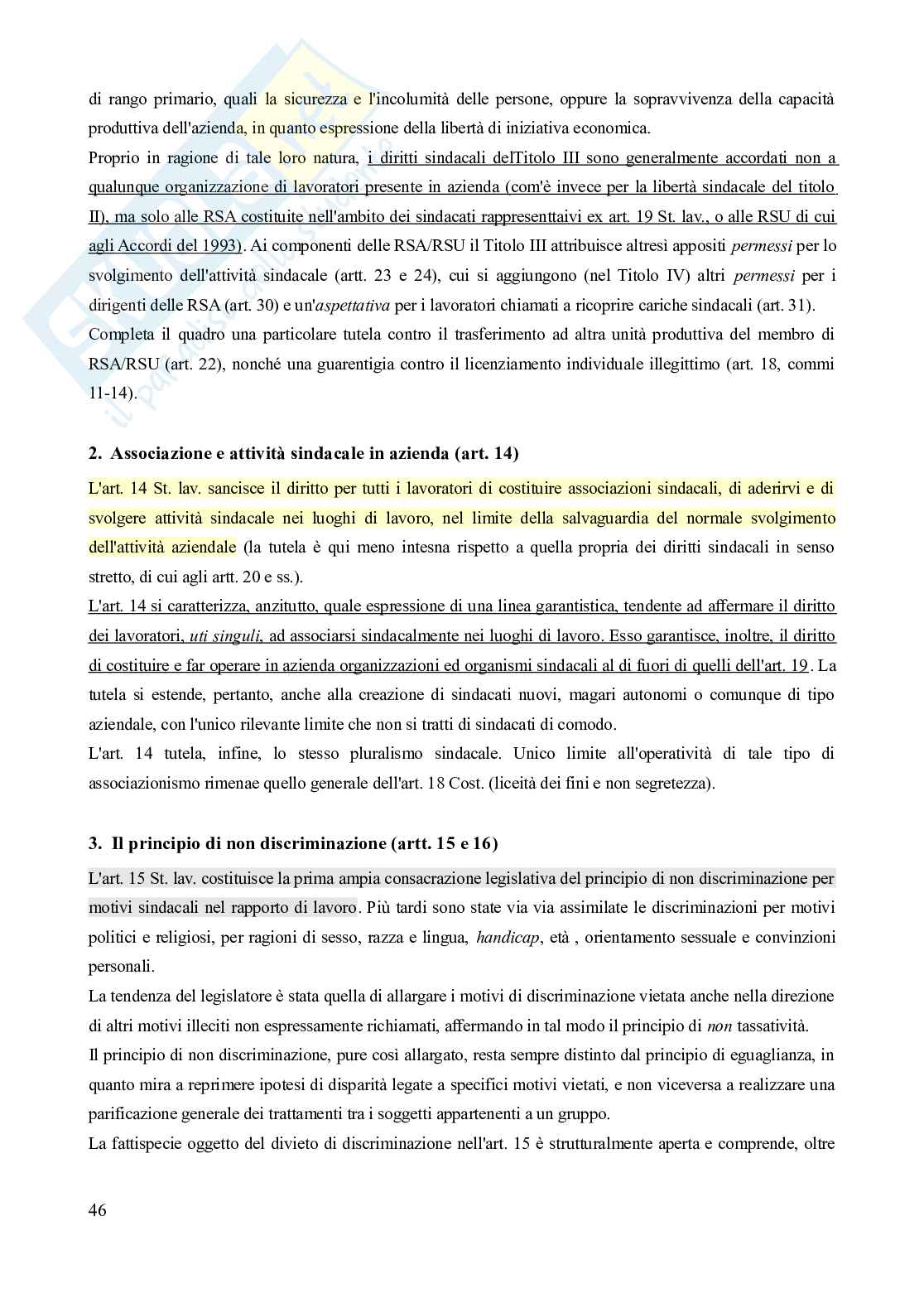 Riassunto esame Diritto del lavoro, Prof. Carinci Maria Teresa, libro consigliato Diritto del Lavoro - Vol. 1 (Il Diritto sindacale) - 8^edizione, Carinci, De Luca, Tamajo, Tosi, Treu Pag. 46