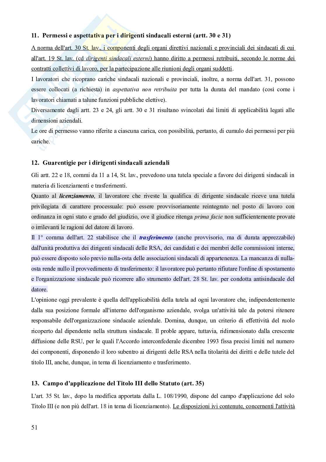 Riassunto esame Diritto del lavoro, Prof. Carinci Maria Teresa, libro consigliato Diritto del Lavoro - Vol. 1 (Il Diritto sindacale) - 8^edizione, Carinci, De Luca, Tamajo, Tosi, Treu Pag. 51