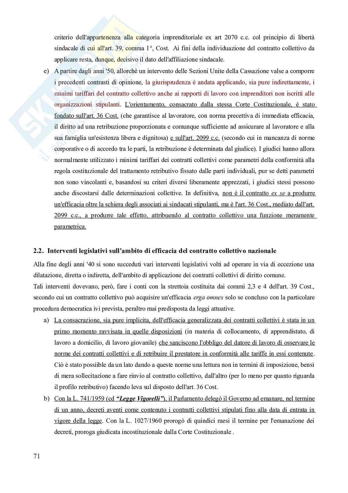 Riassunto esame Diritto del lavoro, Prof. Carinci Maria Teresa, libro consigliato Diritto del Lavoro - Vol. 1 (Il Diritto sindacale) - 8^edizione, Carinci, De Luca, Tamajo, Tosi, Treu Pag. 71