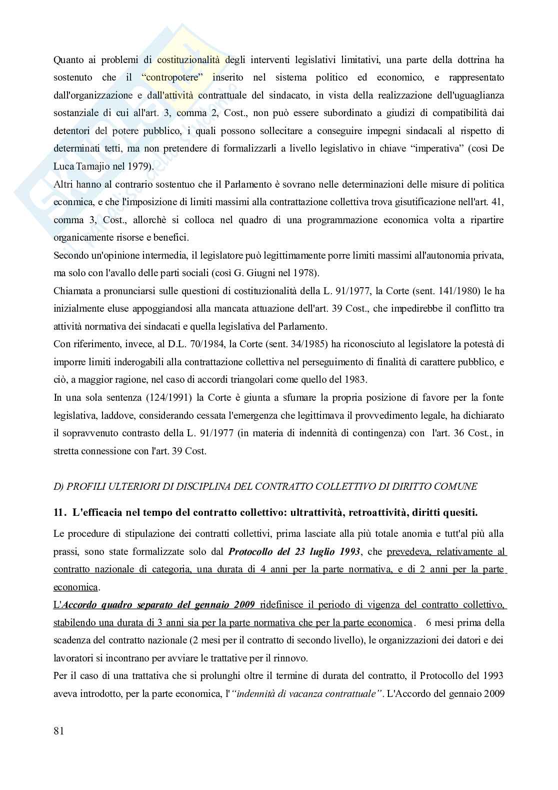 Riassunto esame Diritto del lavoro, Prof. Carinci Maria Teresa, libro consigliato Diritto del Lavoro - Vol. 1 (Il Diritto sindacale) - 8^edizione, Carinci, De Luca, Tamajo, Tosi, Treu Pag. 81