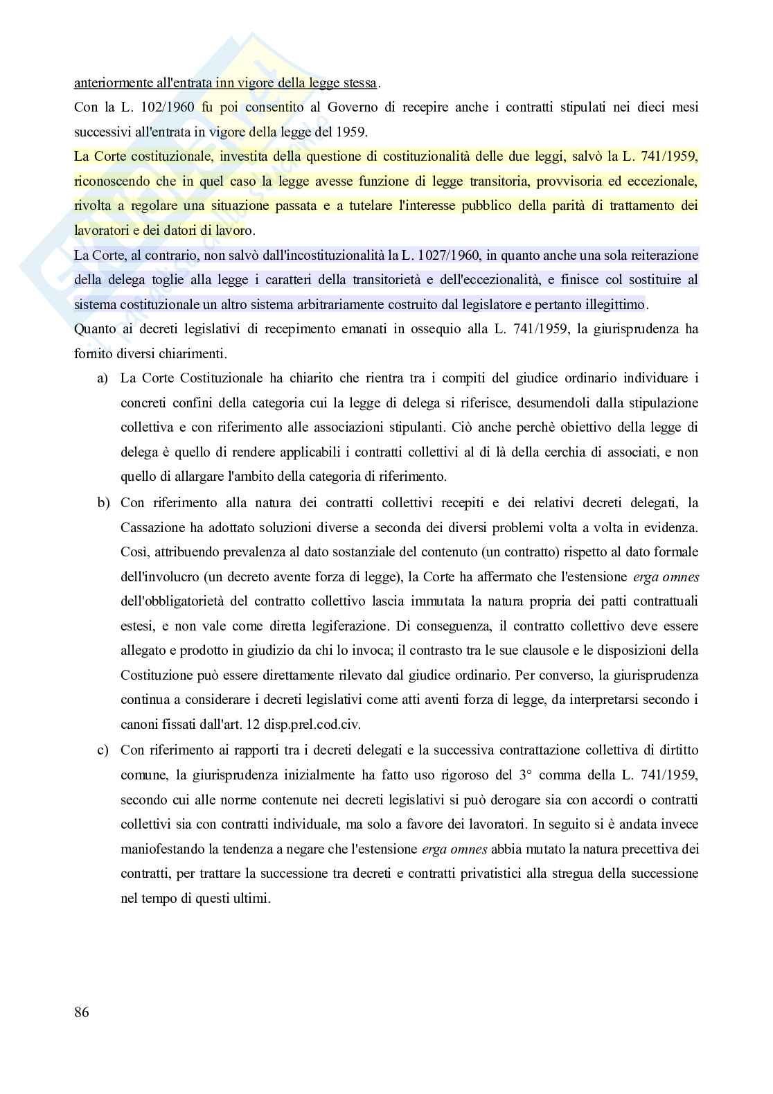 Riassunto esame Diritto del lavoro, Prof. Carinci Maria Teresa, libro consigliato Diritto del Lavoro - Vol. 1 (Il Diritto sindacale) - 8^edizione, Carinci, De Luca, Tamajo, Tosi, Treu Pag. 86