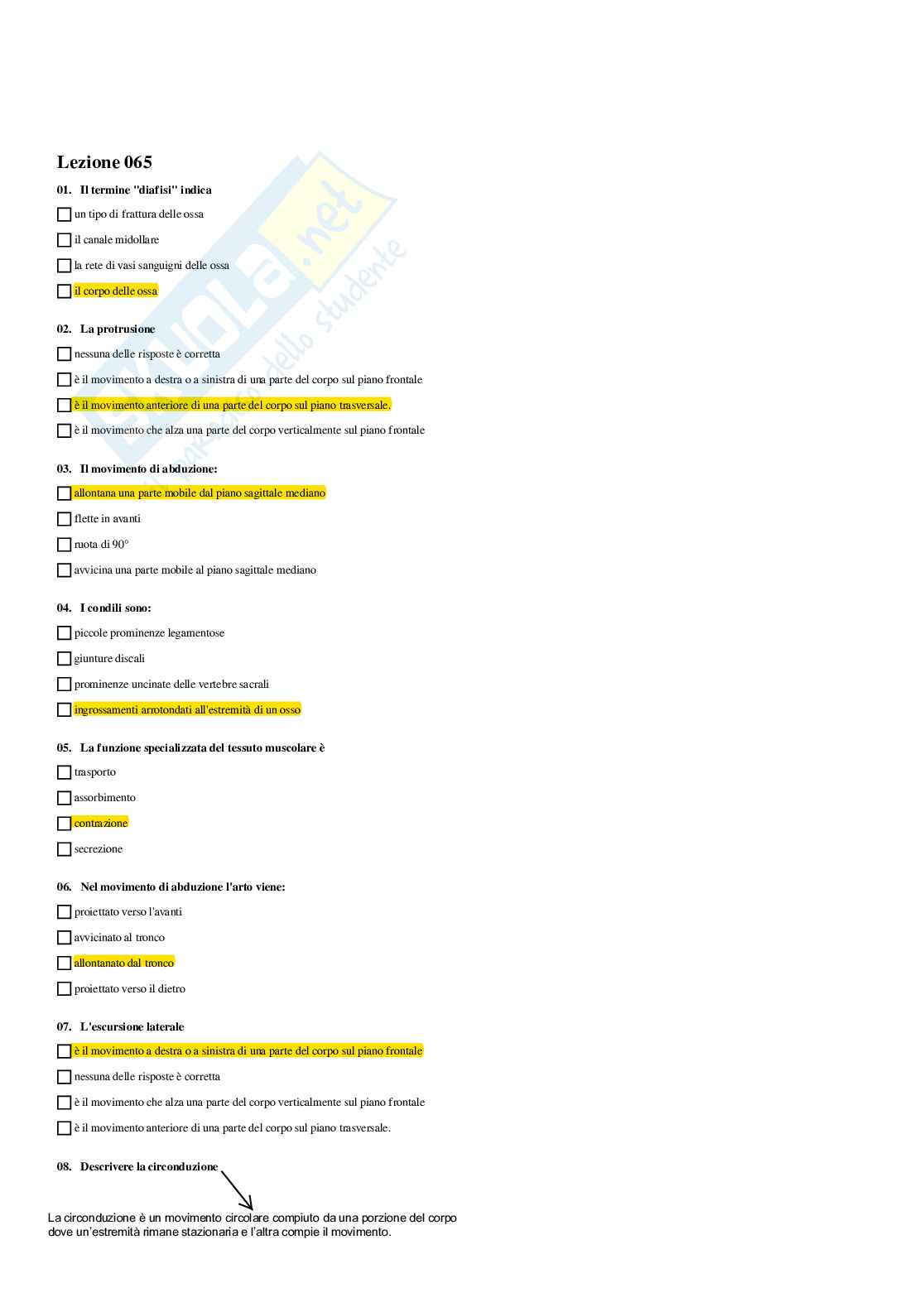 Paniere Completo di Anatomia umana - (2026) - Risposte multiple e aperte corrette Pag. 56