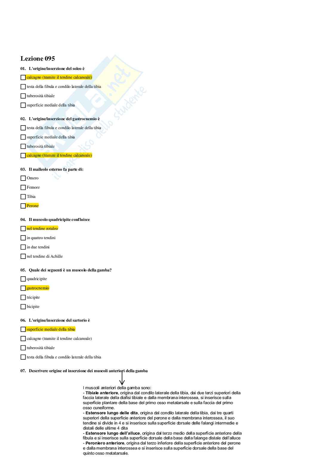 Paniere Completo di Anatomia umana - (2026) - Risposte multiple e aperte corrette Pag. 86