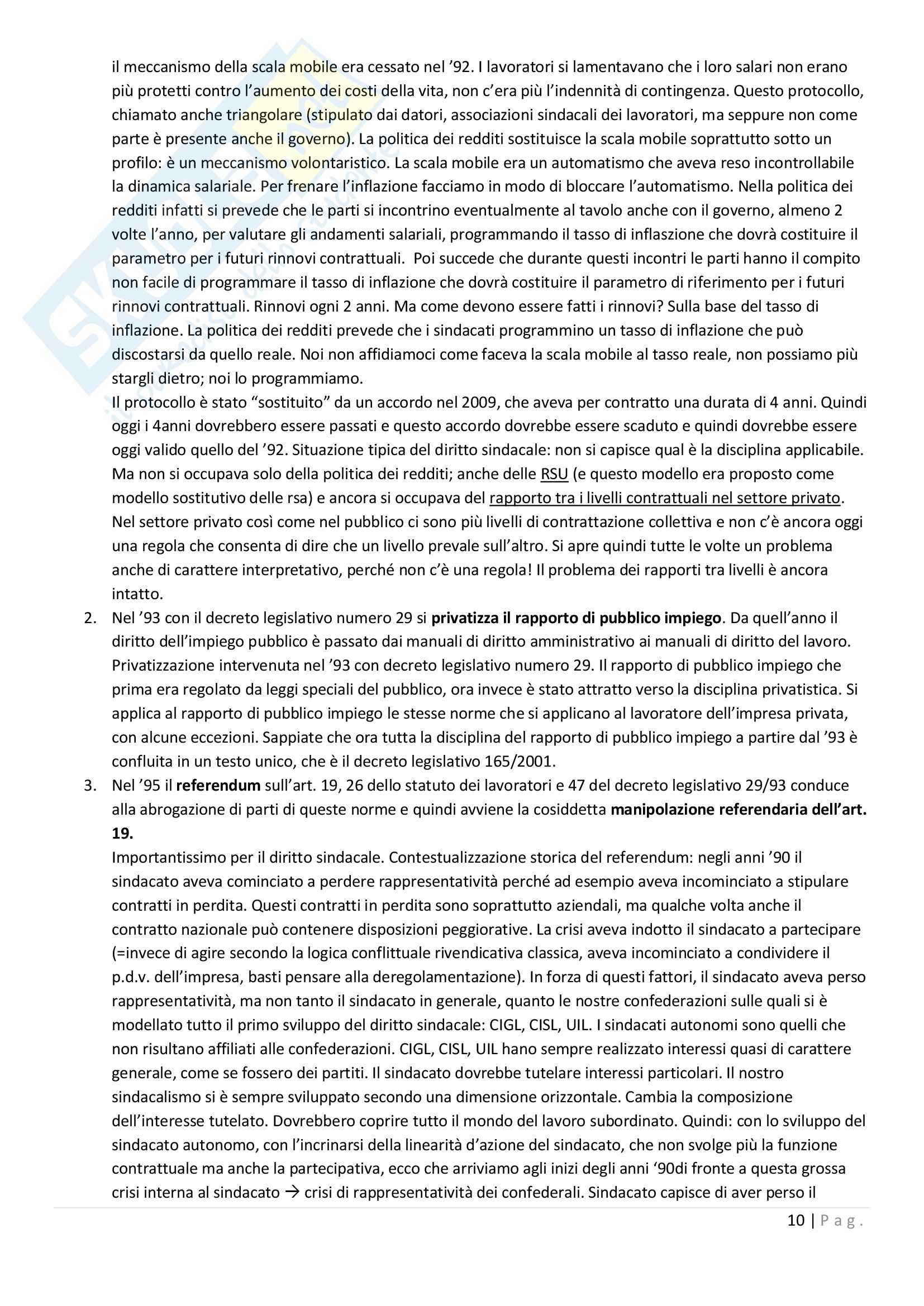 Diritto del lavoro sindacale, Diritto del lavoro Pag. 11
