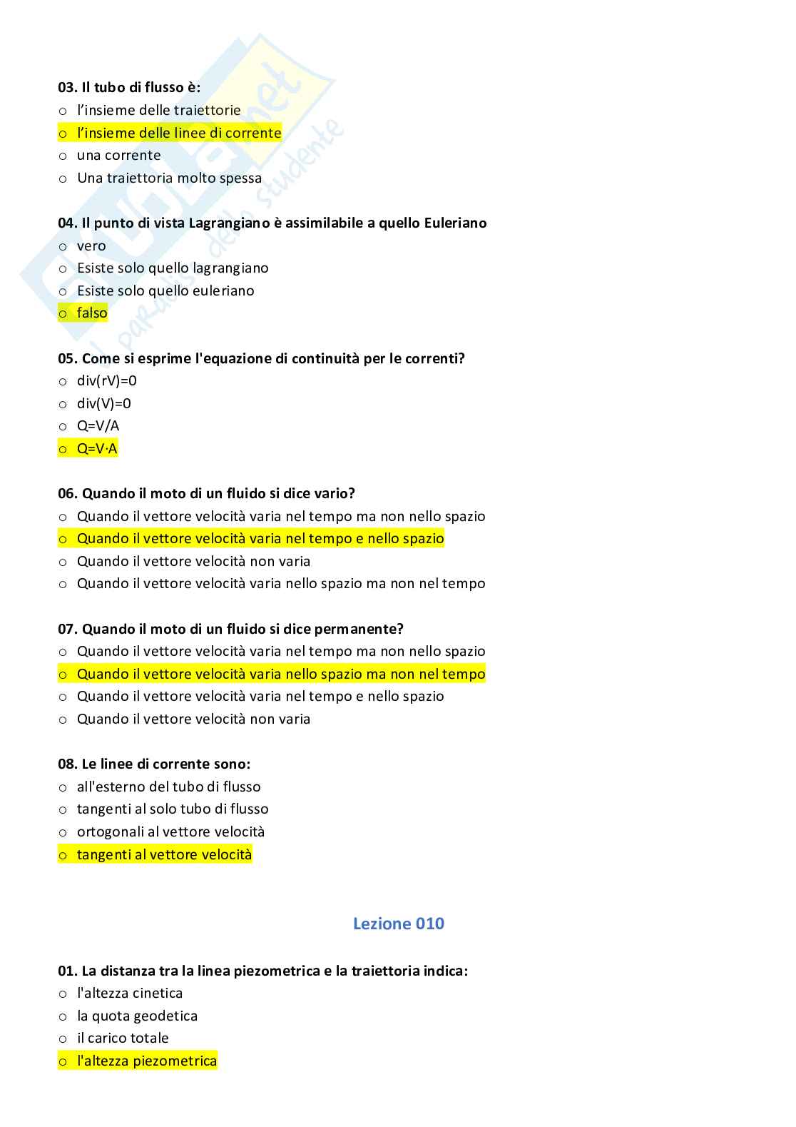 Paniere con risposte chiuse di idraulica e costruzioni idrauliche Pag. 6