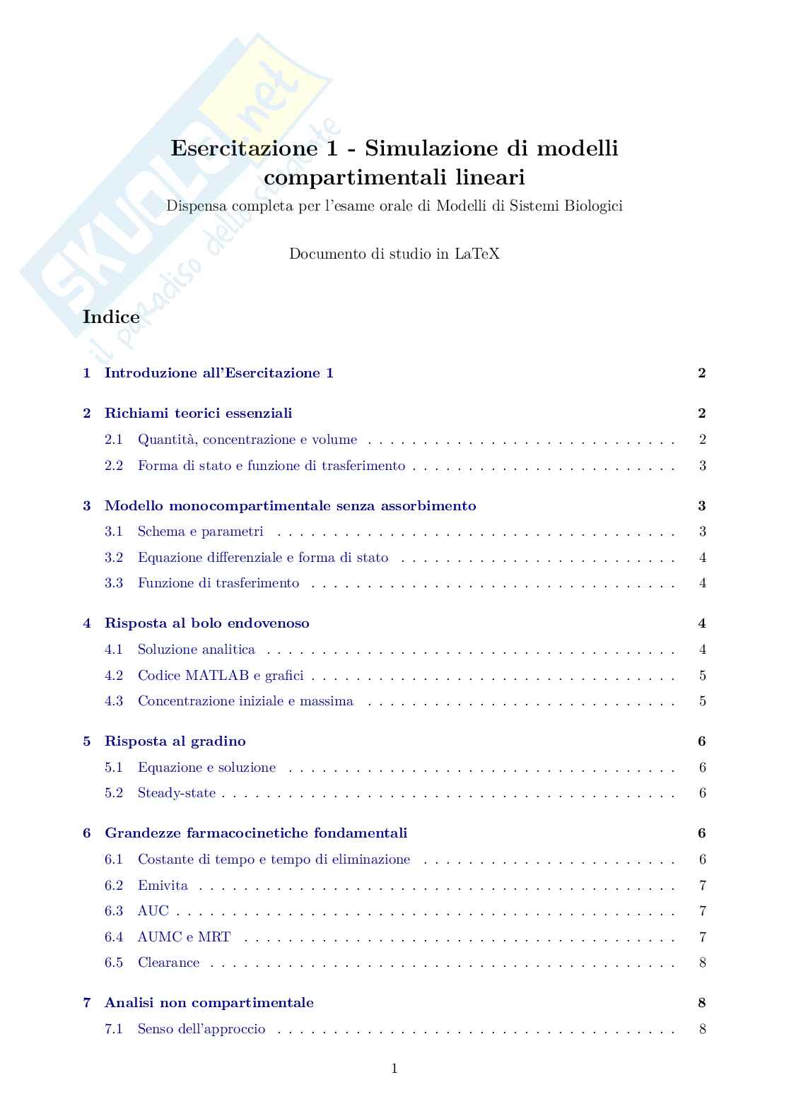 Esercitazione 1 Modelli di sistemi biologici  Pag. 1