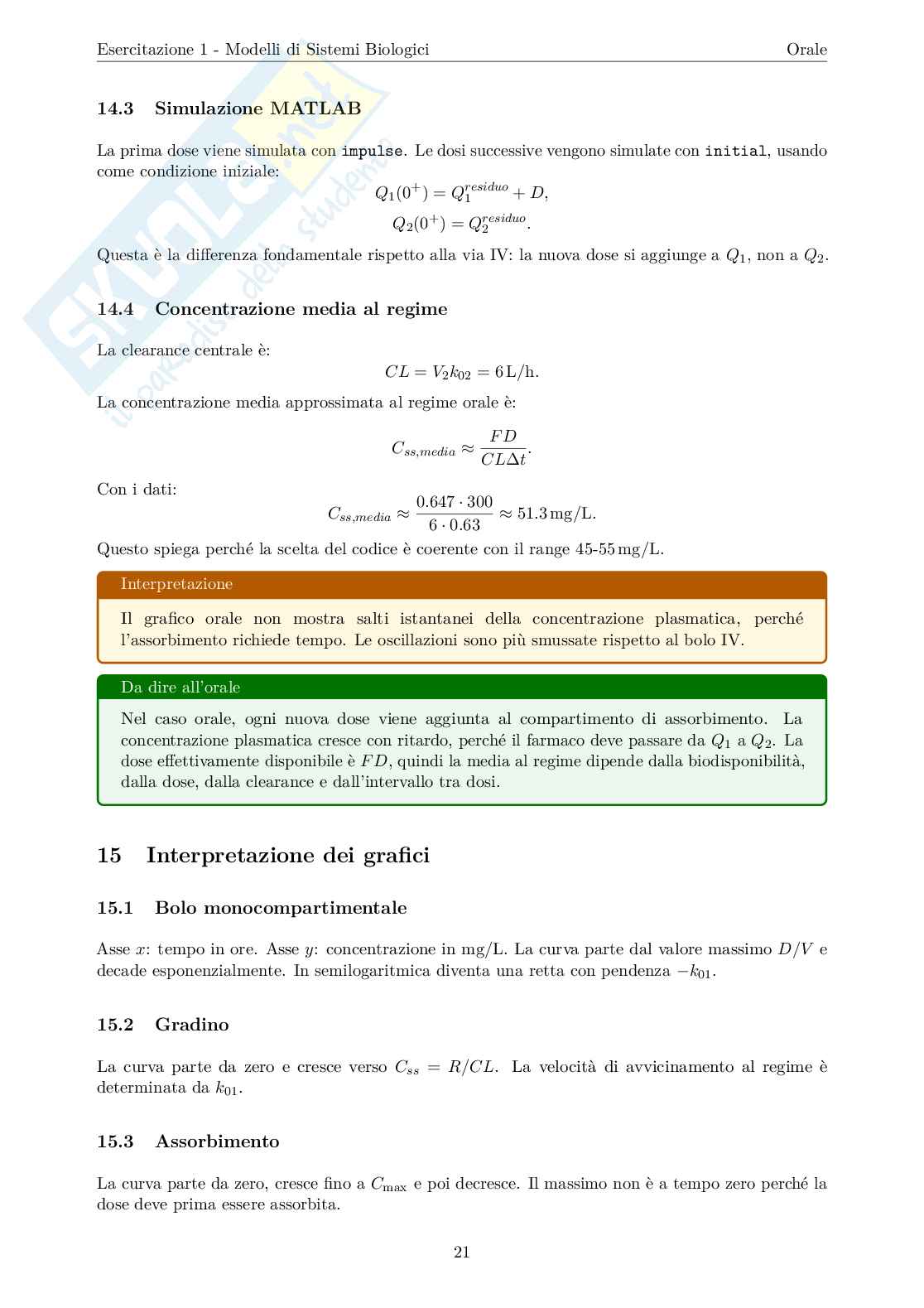 Esercitazione 1 Modelli di sistemi biologici  Pag. 21
