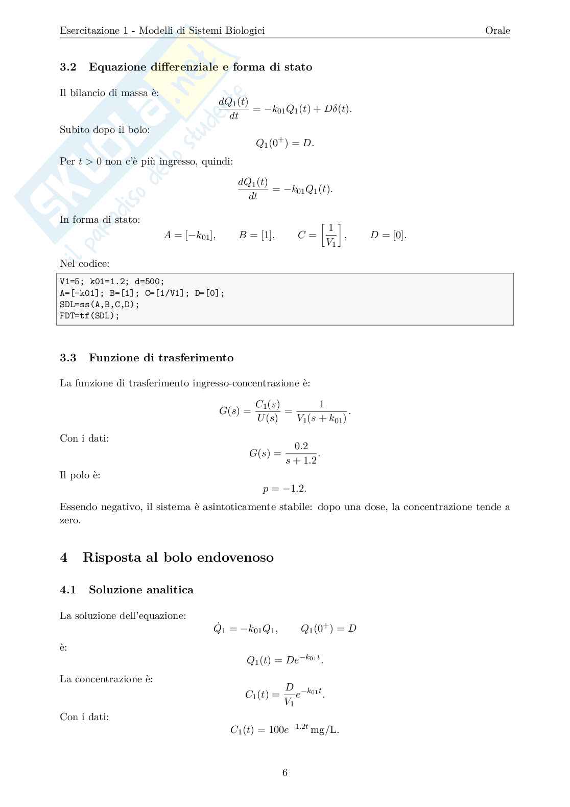 Esercitazione 1 Modelli di sistemi biologici  Pag. 6