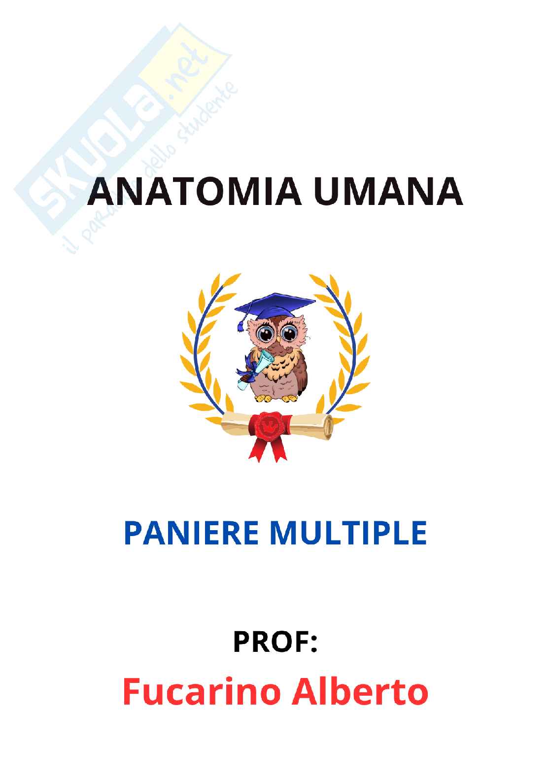 Paniere Anatomia umana - Risposte multiple (2026) Pag. 1