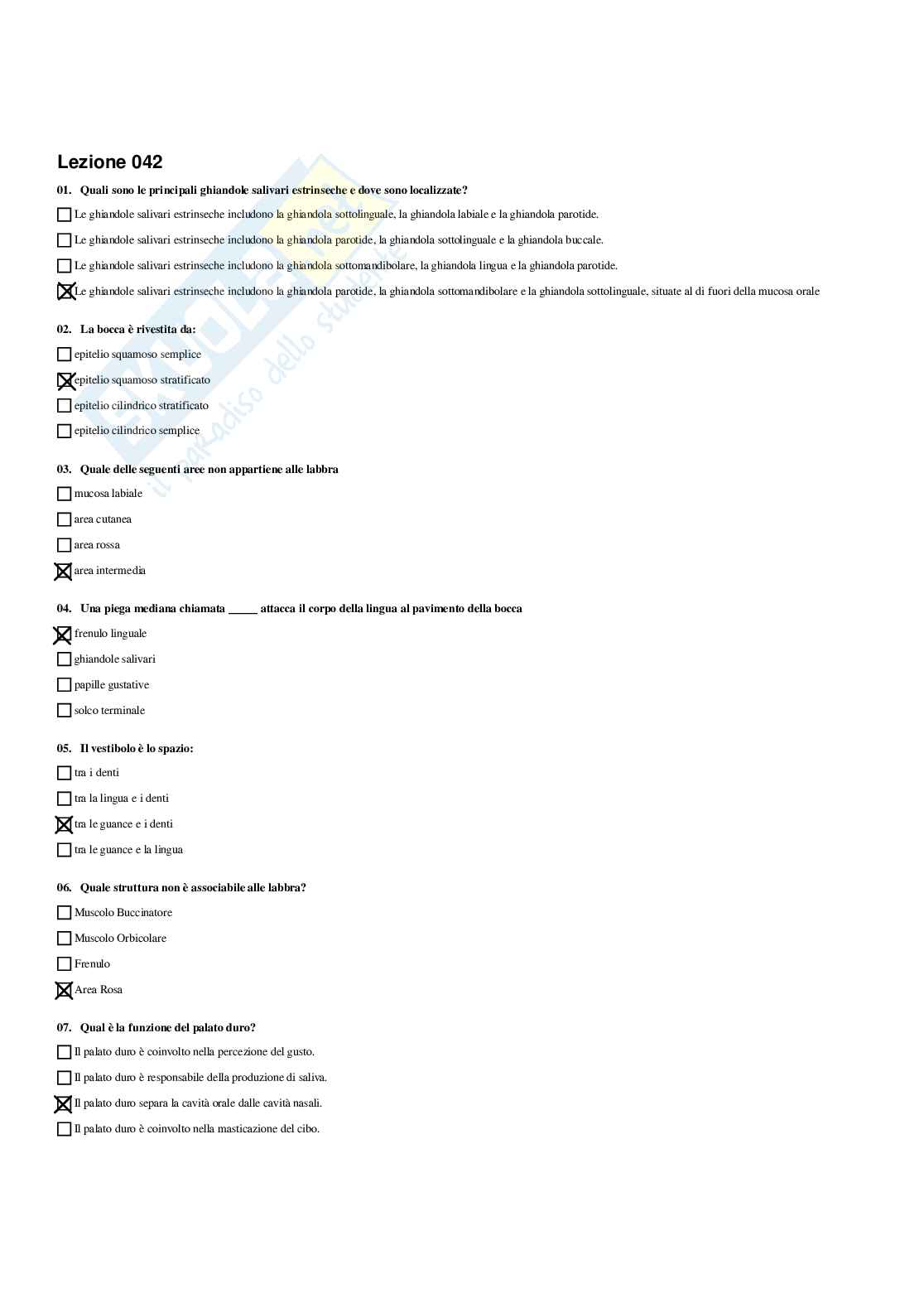 Paniere Anatomia umana - Risposte multiple (2026) Pag. 61