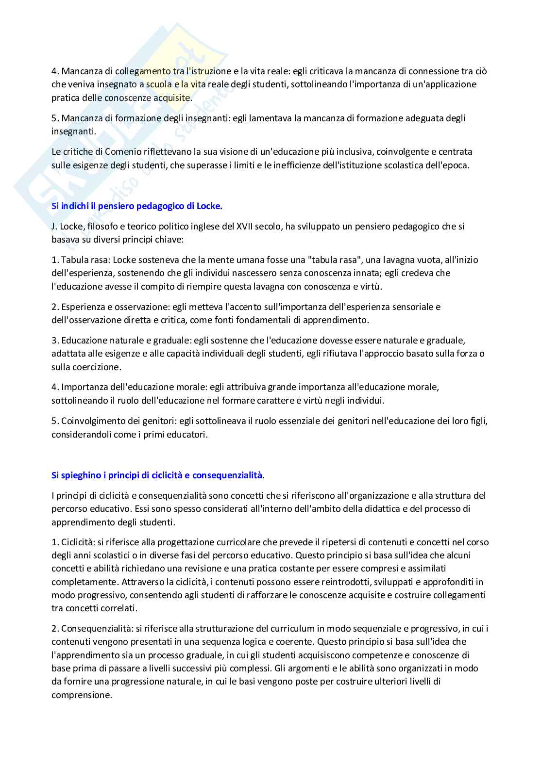 Risposte aperte lunghe Storia della pedagogia  Pag. 31