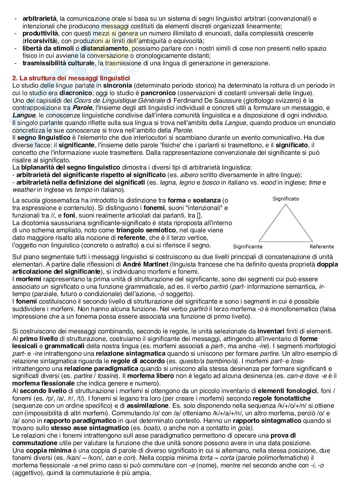 Riassunto esame Linguistica generale, Prof. Romano Antonio, libro consigliato Argomenti scelti di glottologia e linguistica , Romano, Miletto Pag. 2