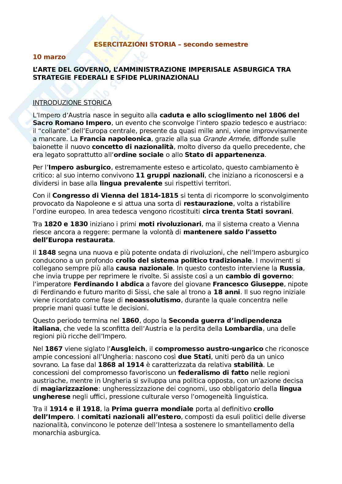 Esercitazioni Storia delle Istituzioni politiche Pag. 1