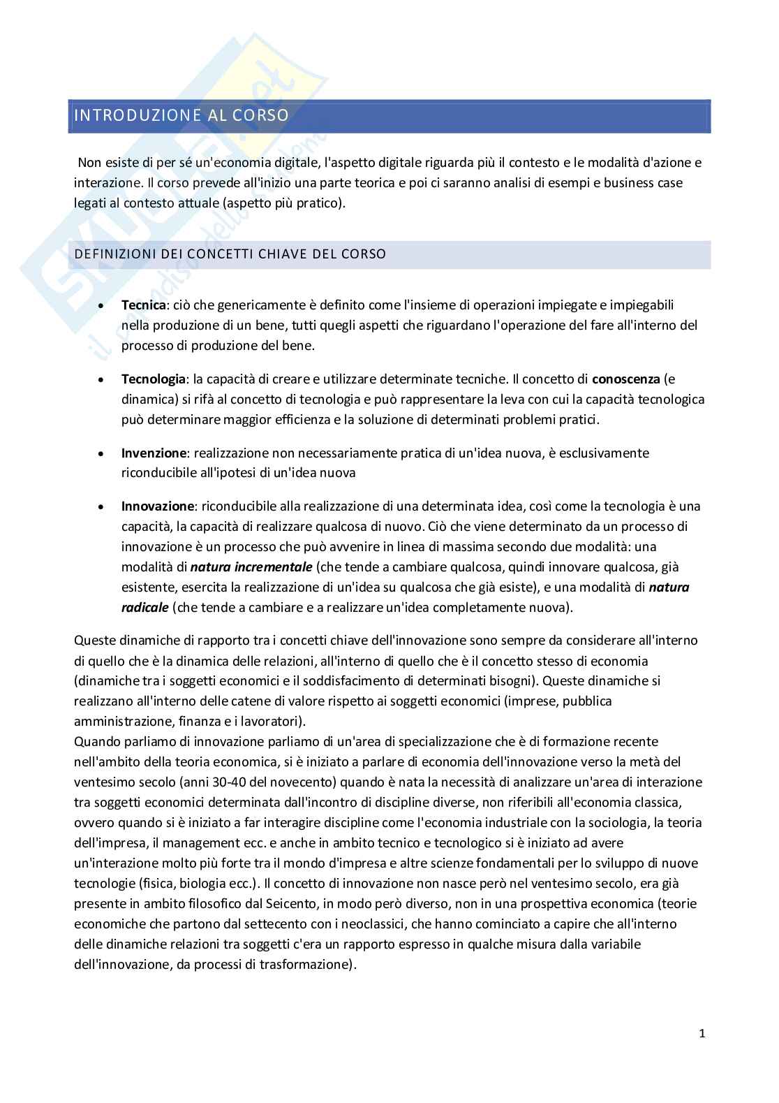 Appunti completi Economia digitale e dell'innovazione Pag. 1