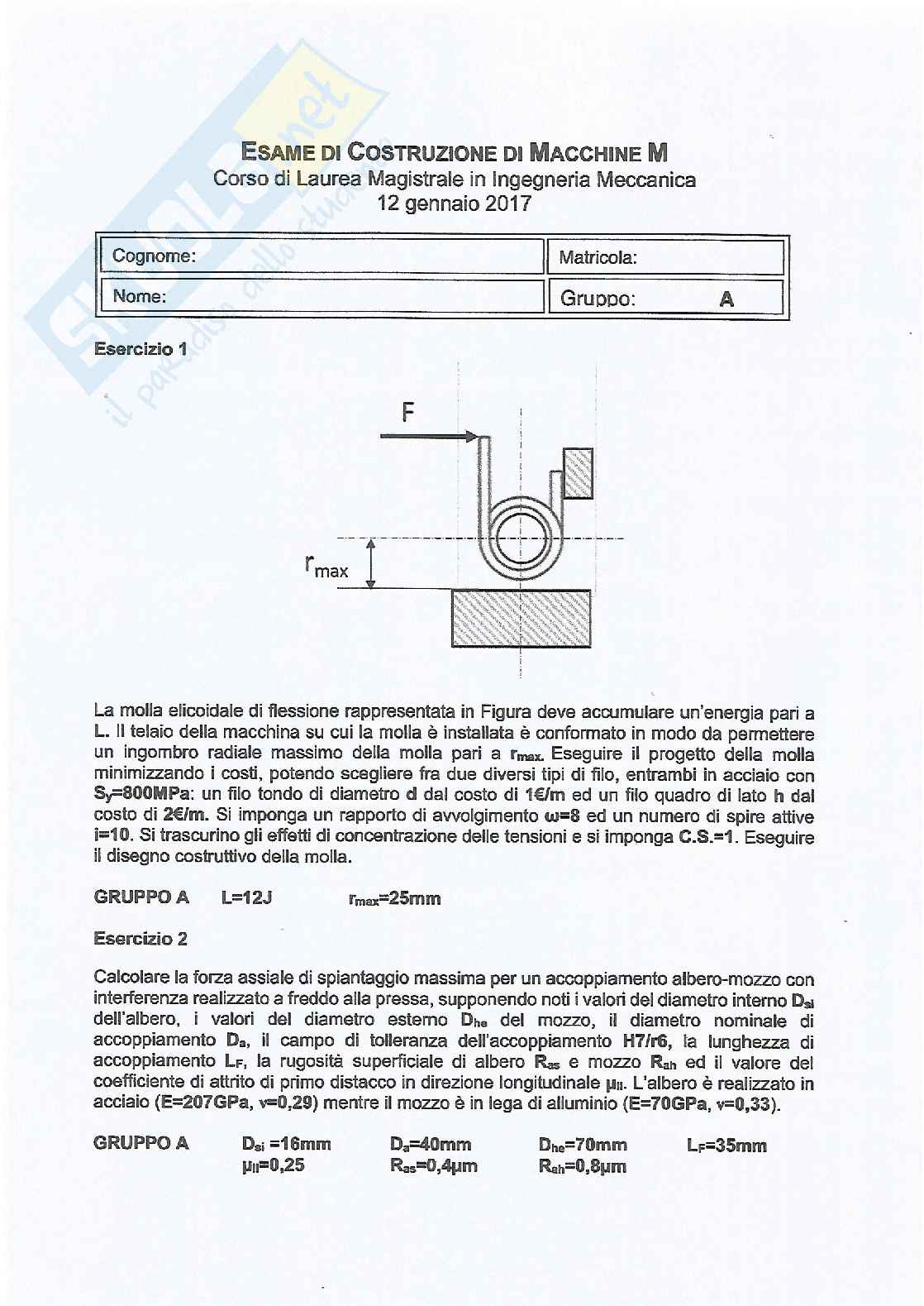 Esercizi costruzione macchine M: Molle Pag. 36