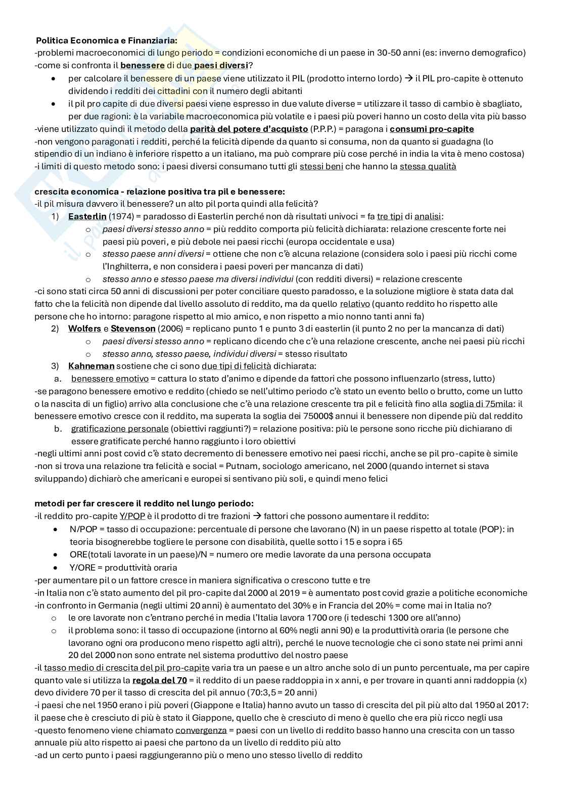 Politica economica e finanziaria Pag. 1