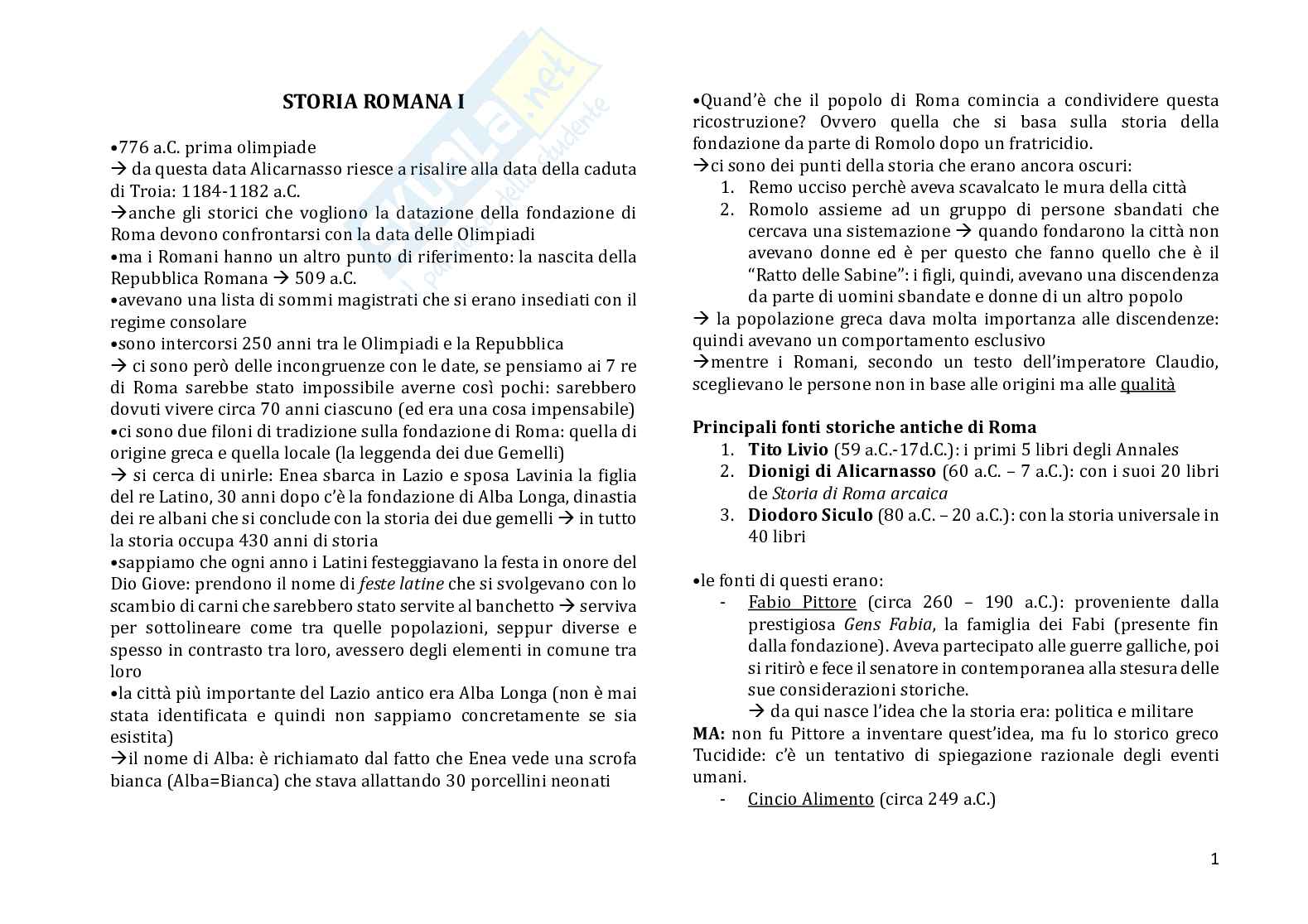 Appunti Storia romana: età repubblicana  Pag. 1