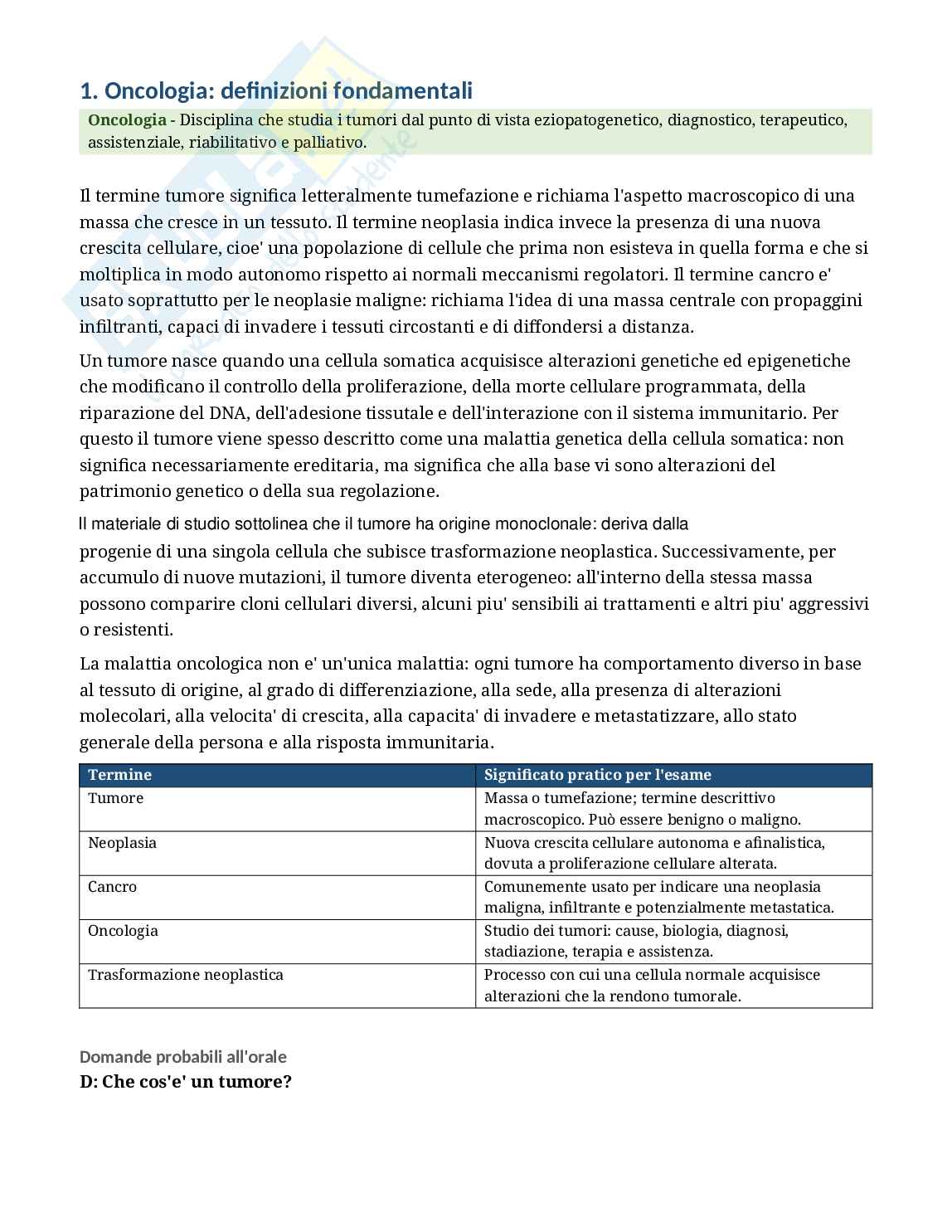 Oncologia - Appunti completi per Infermieristica con domande d’esame Pag. 2