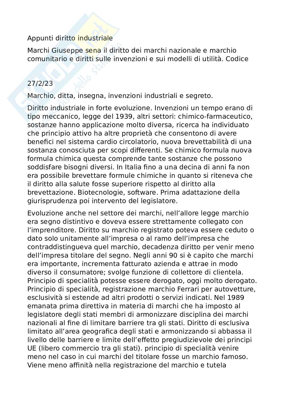 Diritto industriale Pag. 1