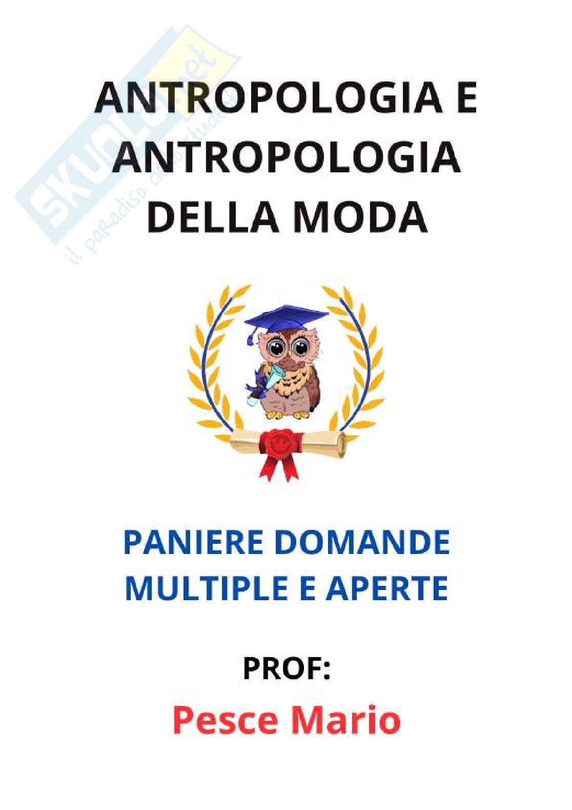 Paniere completo di Antropologia e antropologia della moda (2025) - Risposte multiple e aperte Pag. 1