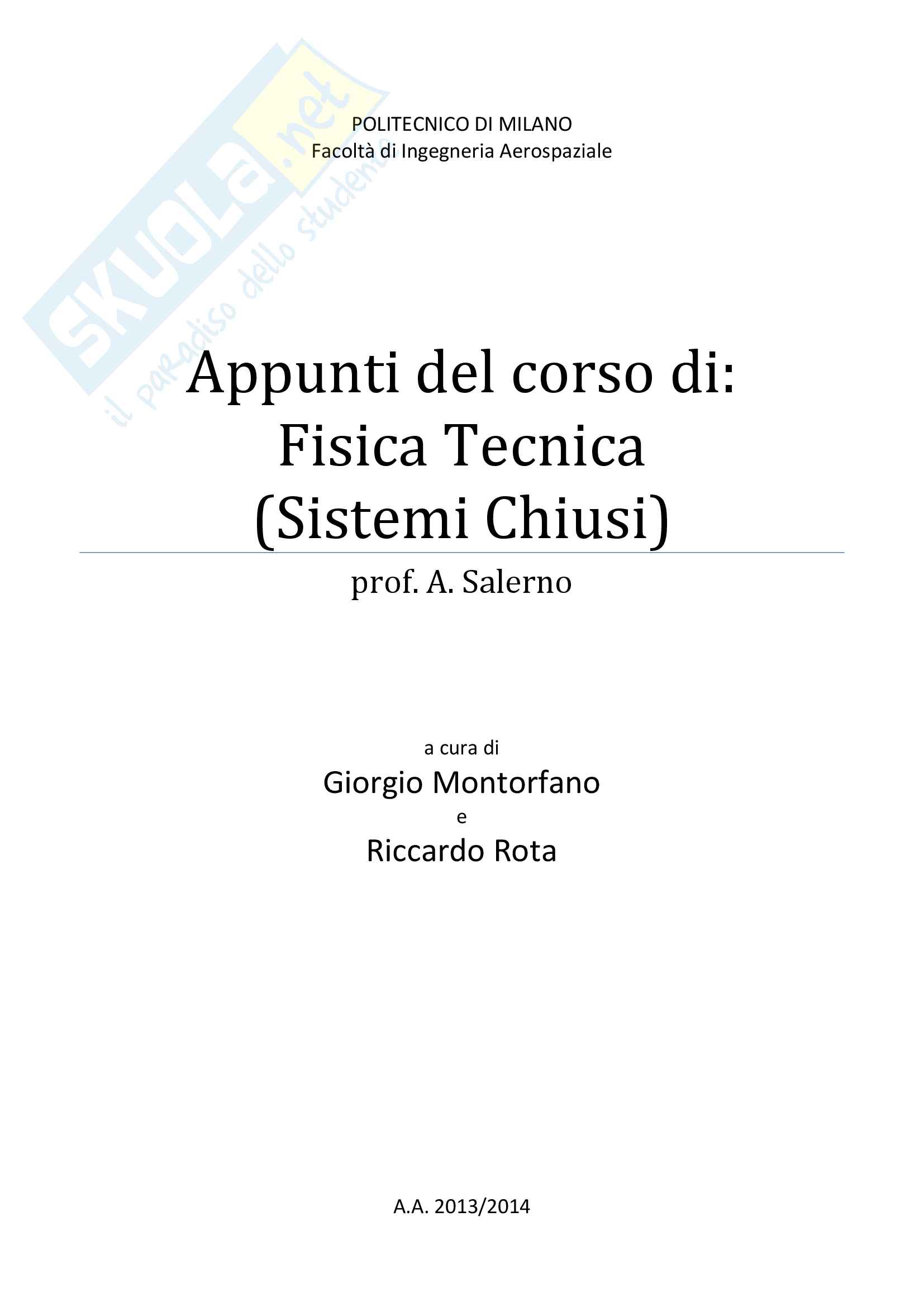 Appunti di Fisica Tecnica (Sistemi Chiusi) Pag. 1