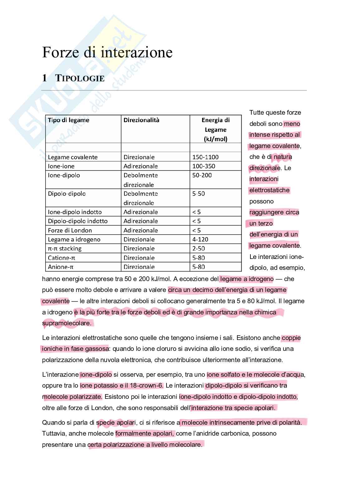 Appunti di Chimica inorganica superiore su forze di interazione Pag. 1