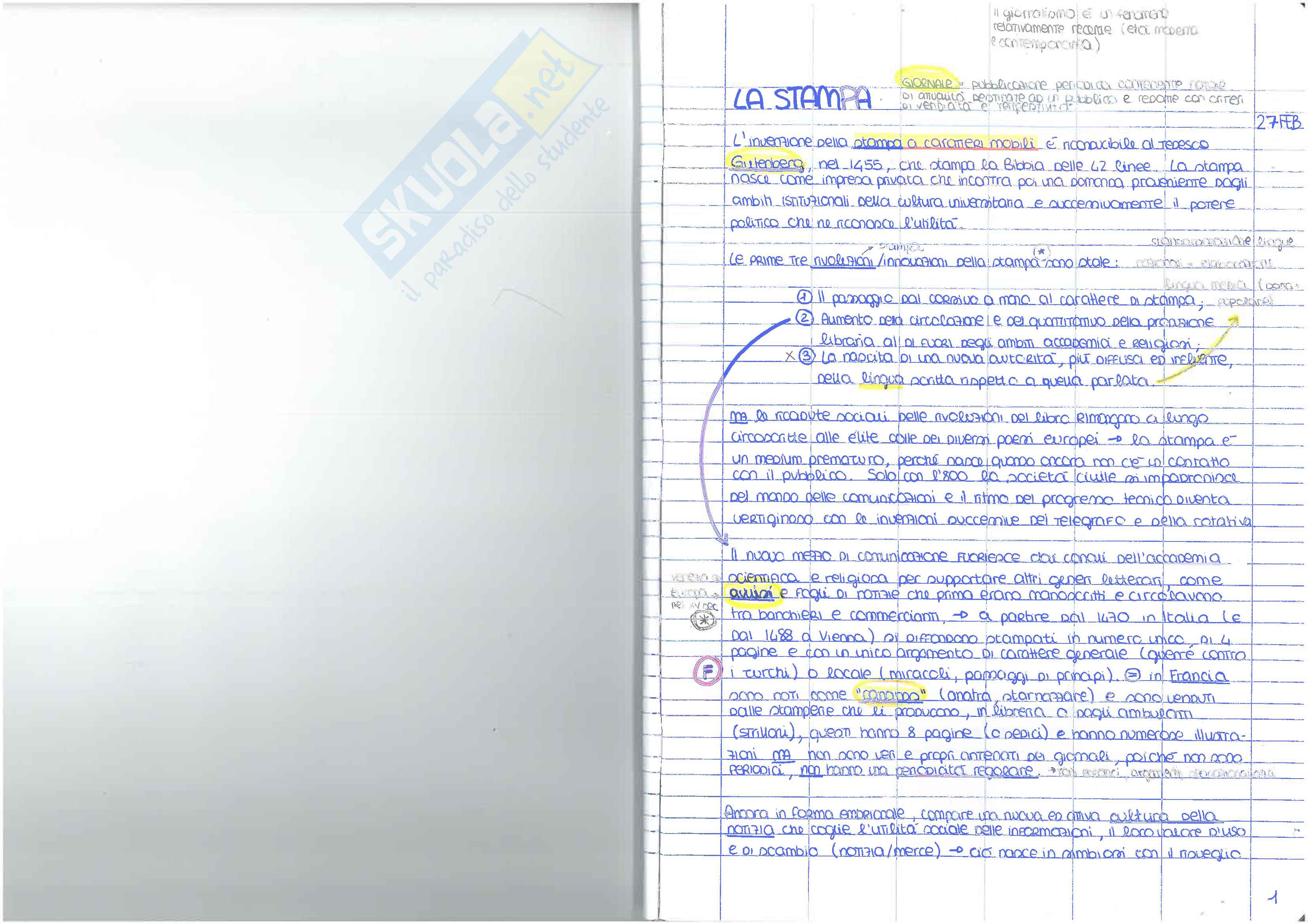 Appunti di storia del giornalismo Pag. 1