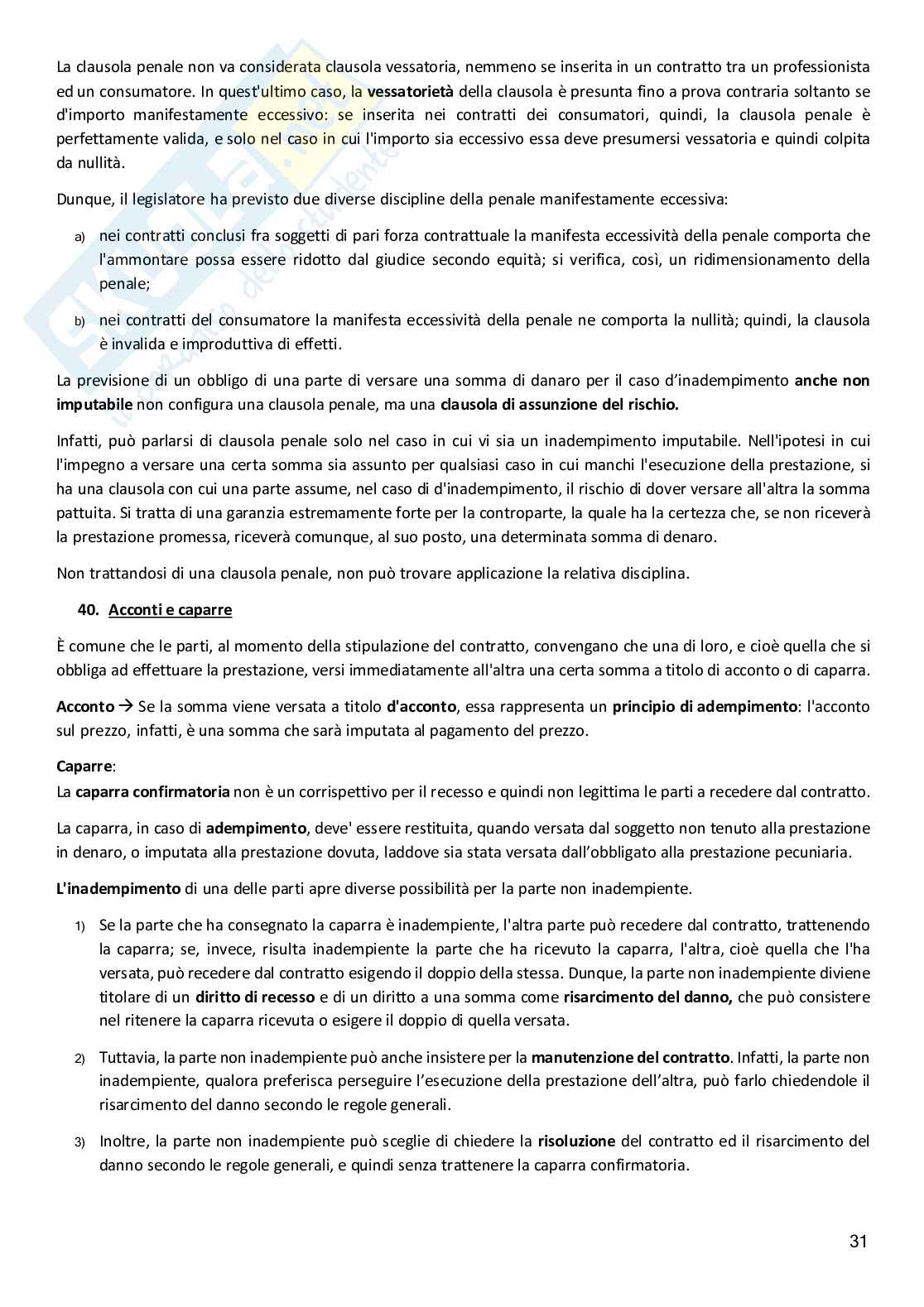 Riassunto esame Diritto Civile, Prof. Mora Andrea, libro consigliato Il contratto e il fatto illecito, Parte II: Il Contratto, E. Lucchini Guastalla  Pag. 31