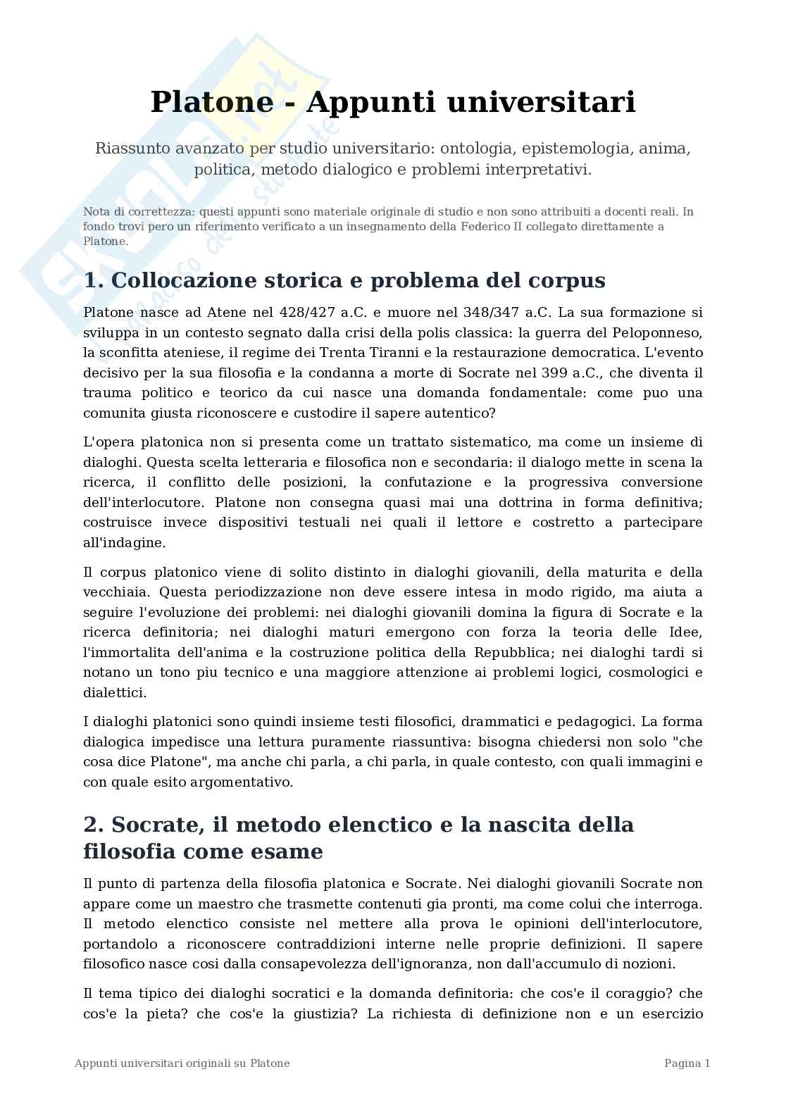 Esame magistrale su Platone Pag. 1