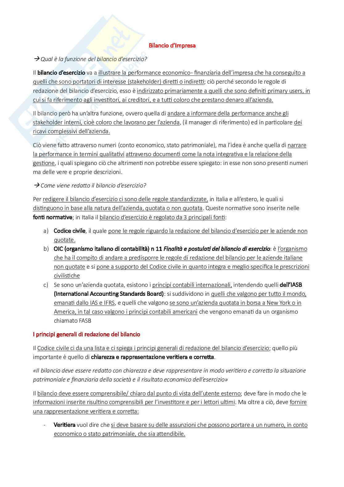 Appunti di Bilancio d'impresa Pag. 1