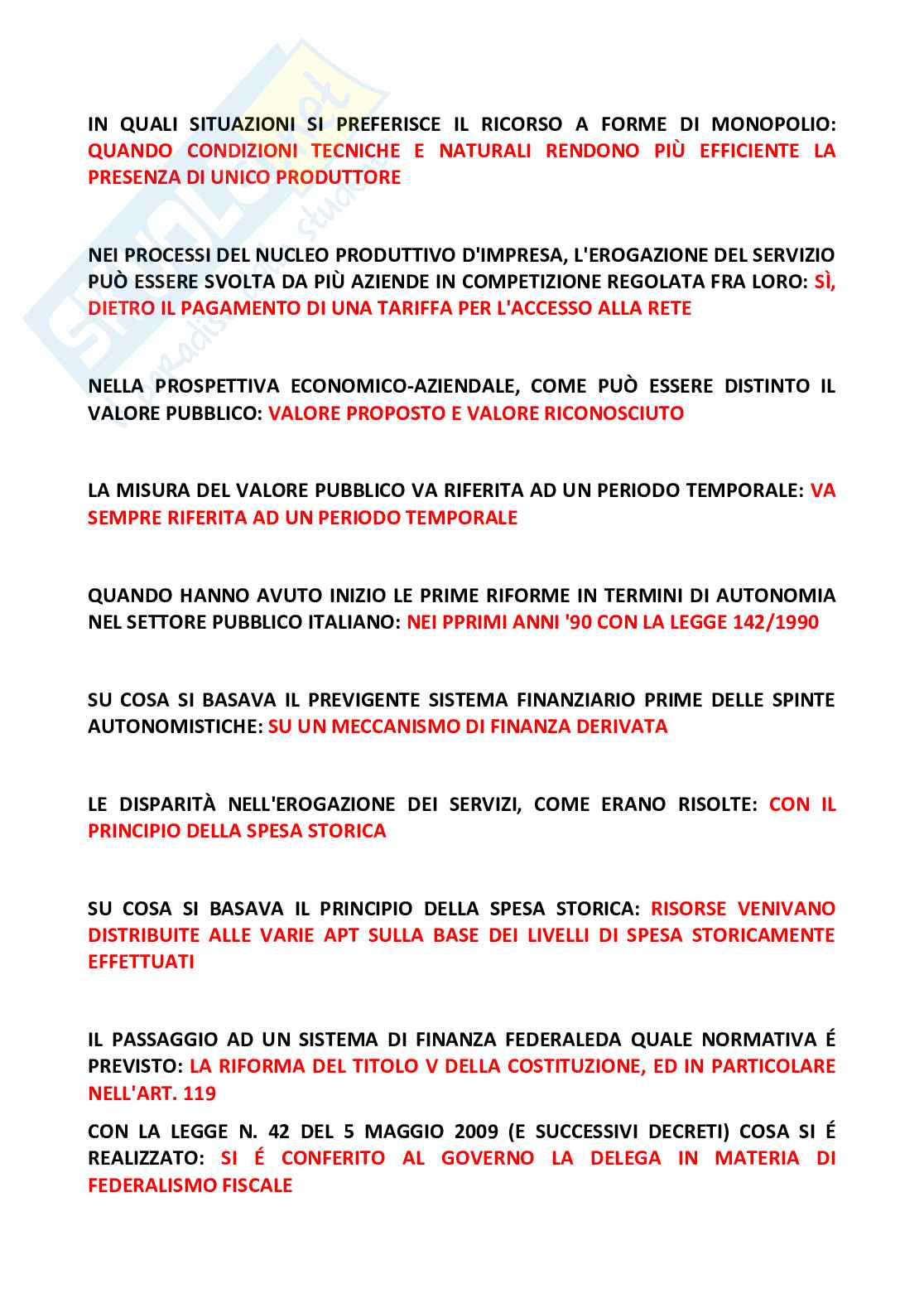 Test di fine lezione - Sistemi di reporting programmazione e controllo Pag. 26
