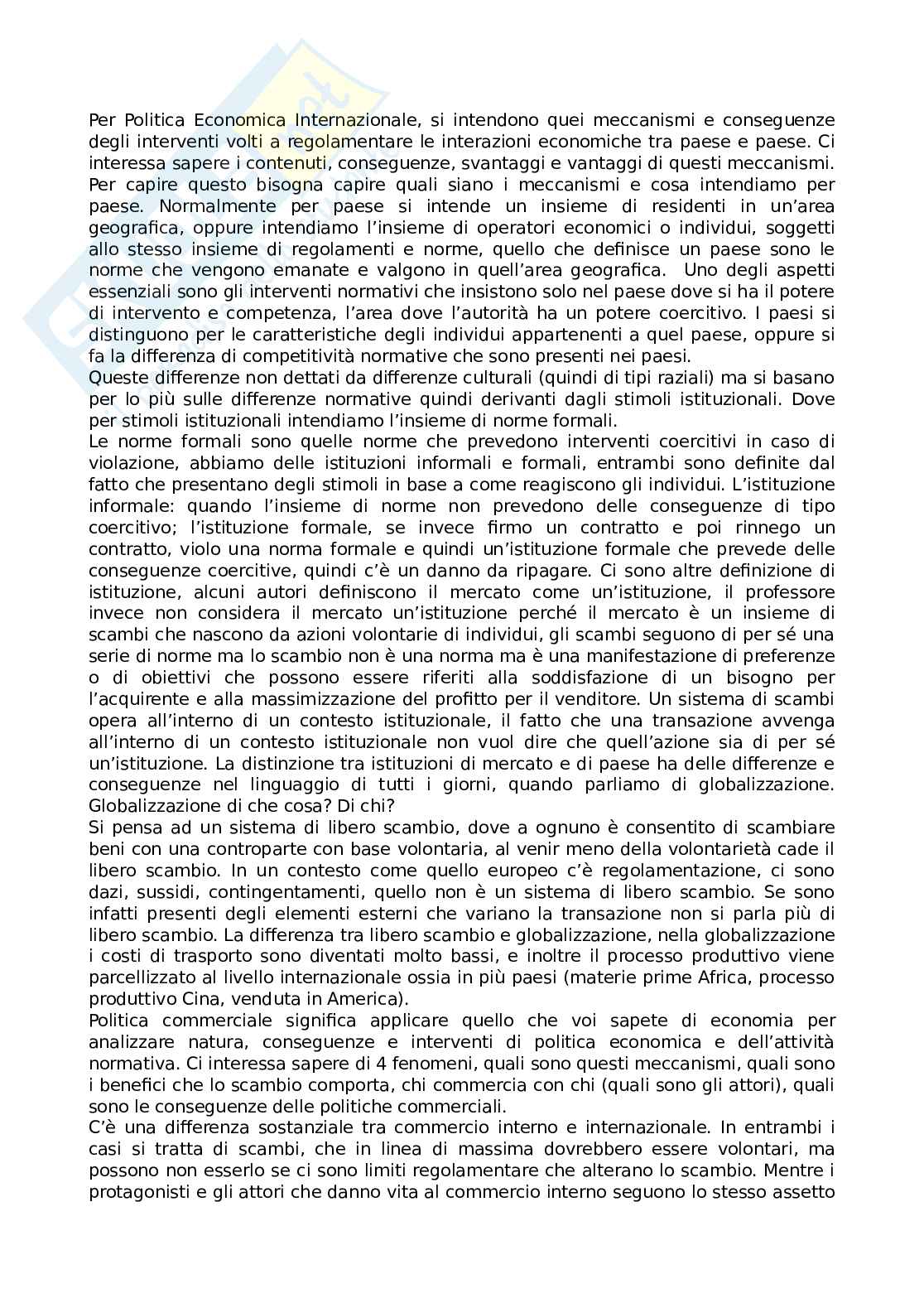 Politica Economica internazionale Pag. 1