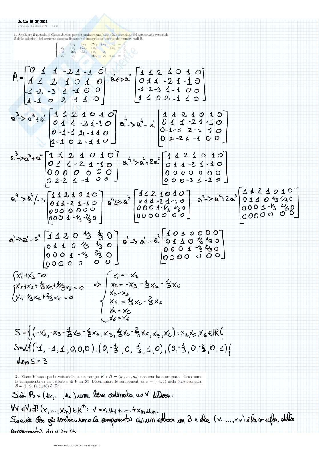Geometria e Algebra lineare Pag. 1
