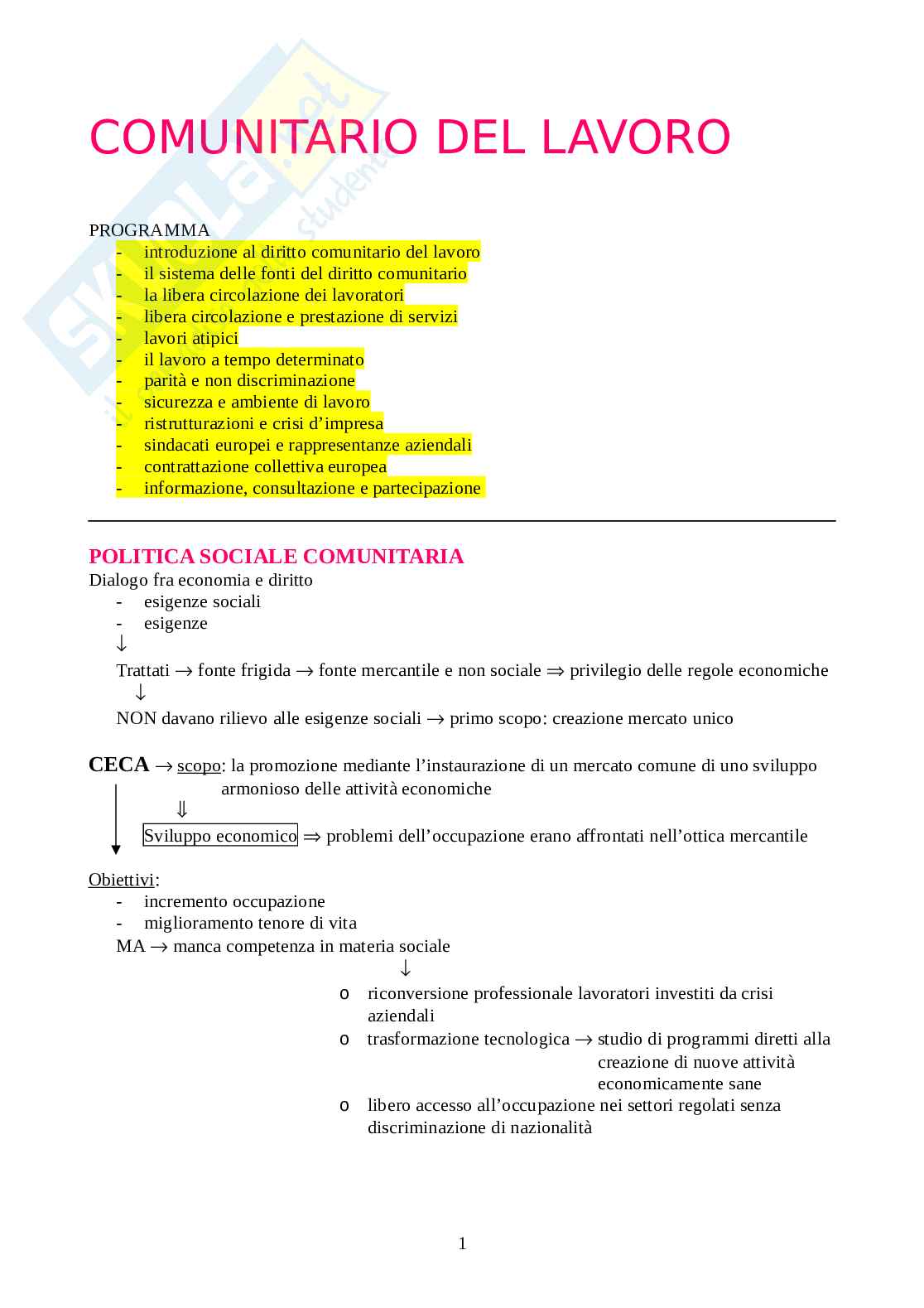 Diritto processuale del lavoro Pag. 1