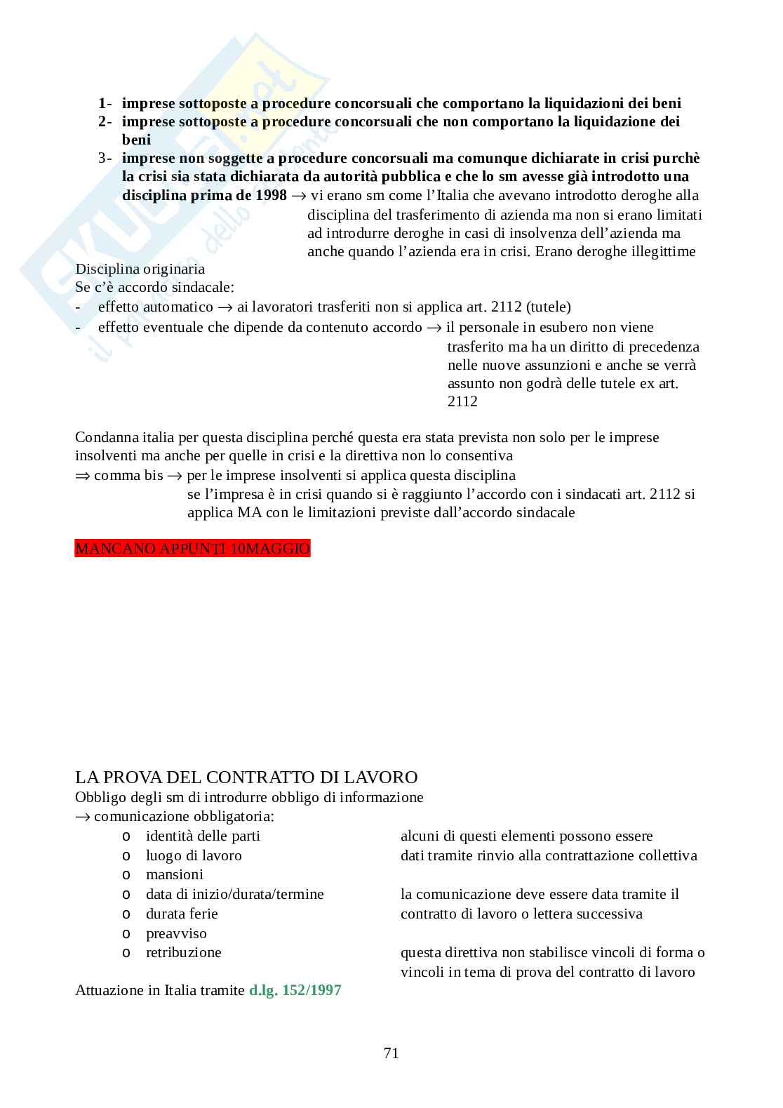 Diritto processuale del lavoro Pag. 71