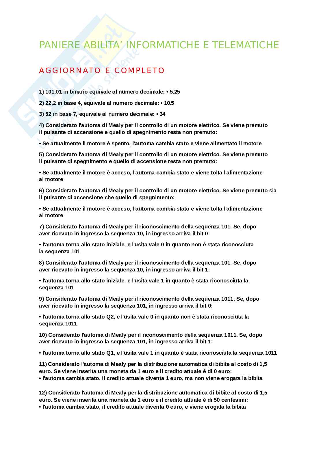 Paniere Abilità informatiche e telematiche. Aggiornato e completo. In ordine Pag. 1