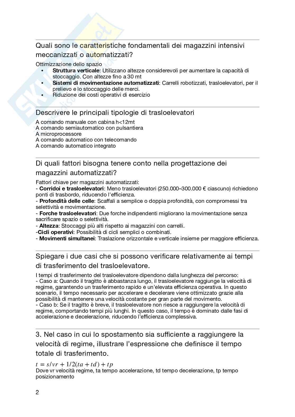 Domande aperte Logistica industriale Pag. 2