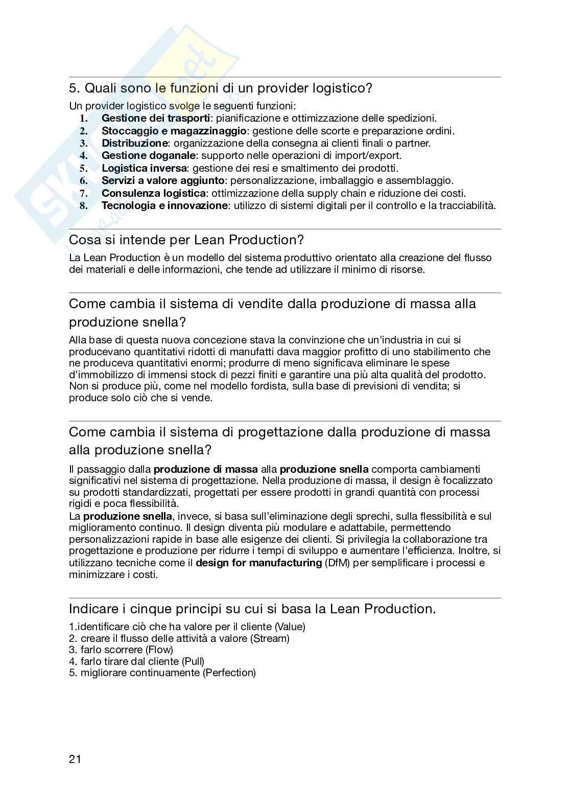 Domande aperte Logistica industriale Pag. 21