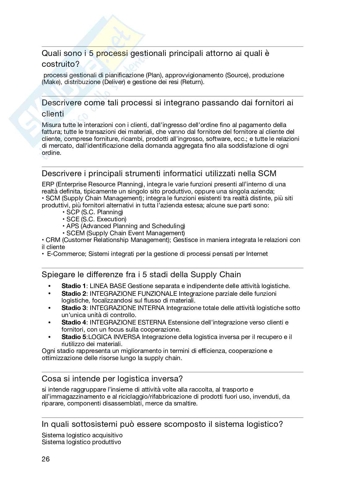Domande aperte Logistica industriale Pag. 26