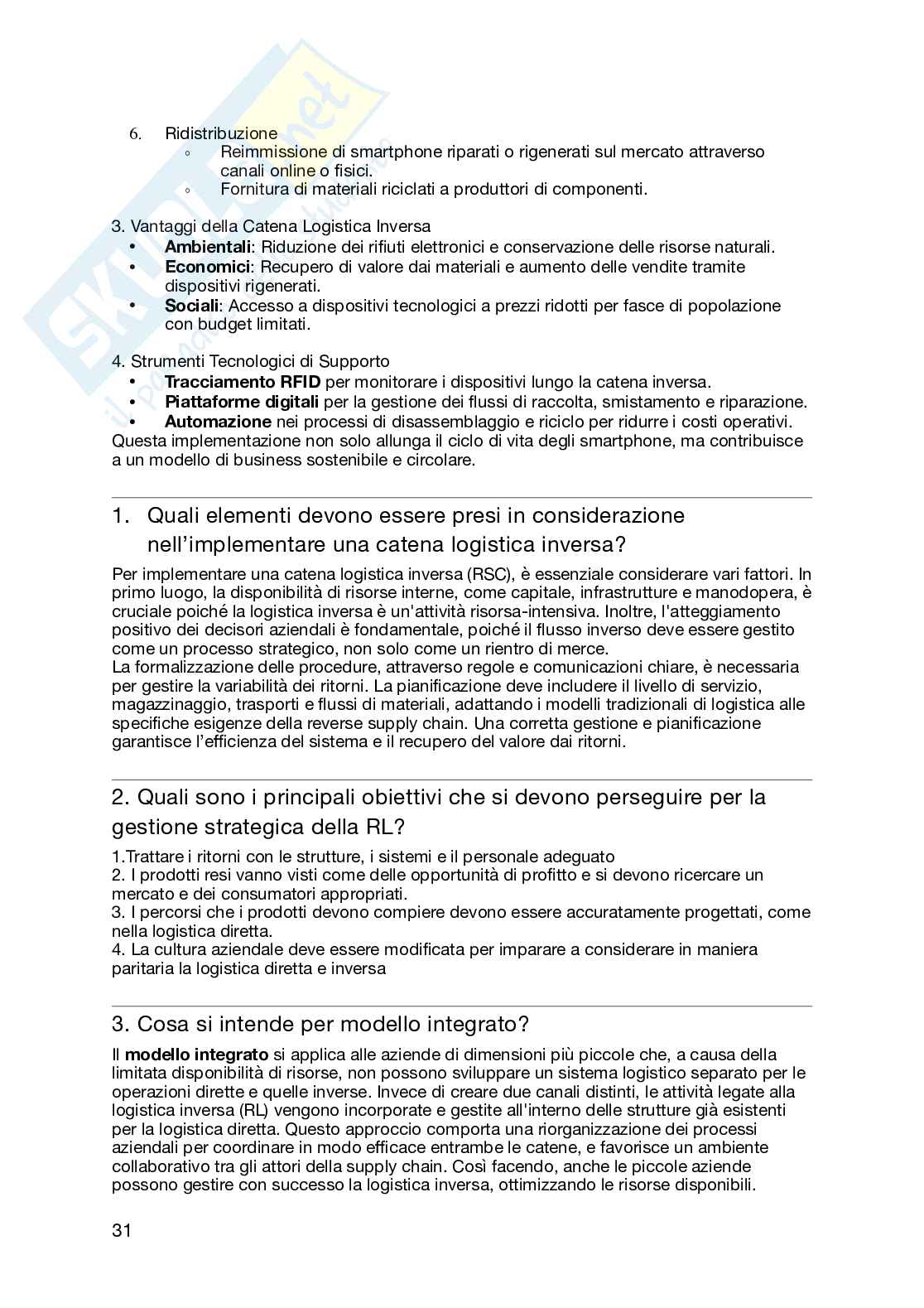Domande aperte Logistica industriale Pag. 31