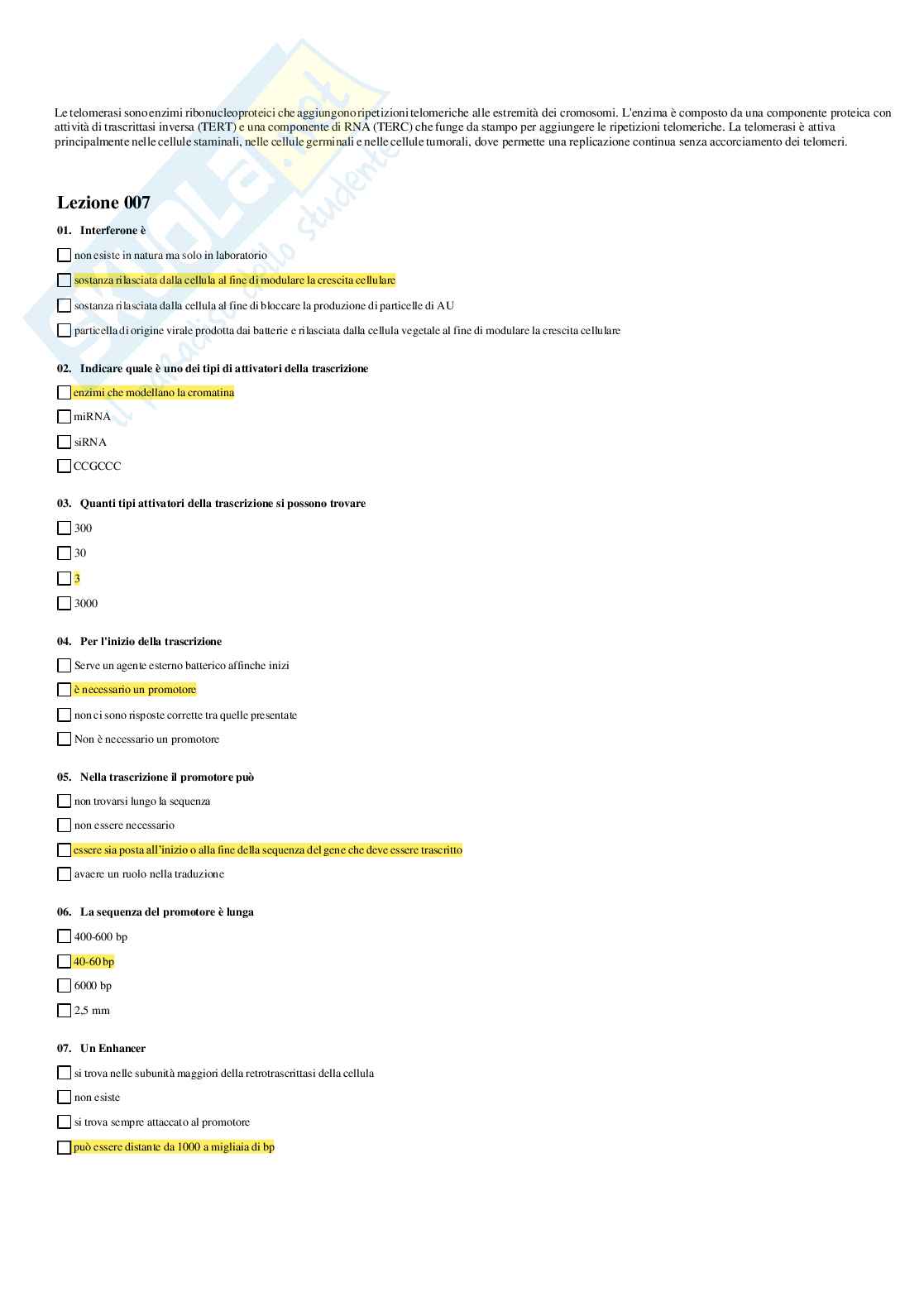 Paniere di Biologia molecolare con domande multiple + aperte - 2024/25 Pag. 11