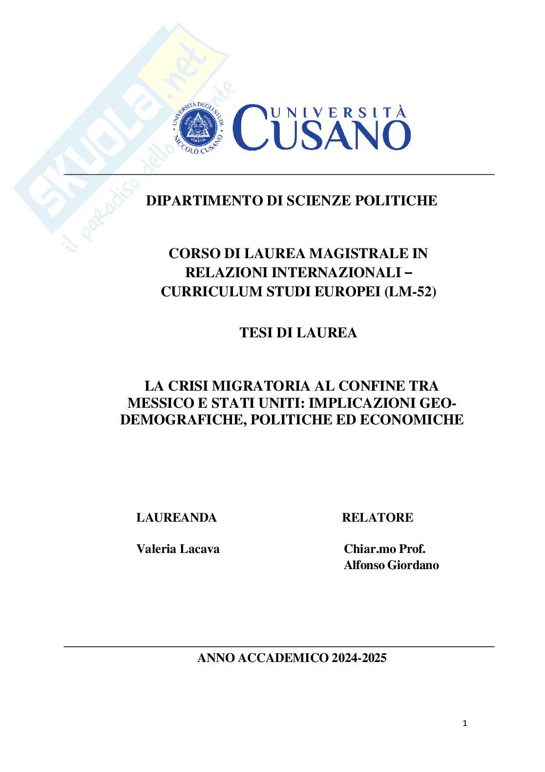 Crisi migratoria al confine tra Messico e Stati Uniti: implicazioni geo-demografiche, politiche ed economiche Pag. 1