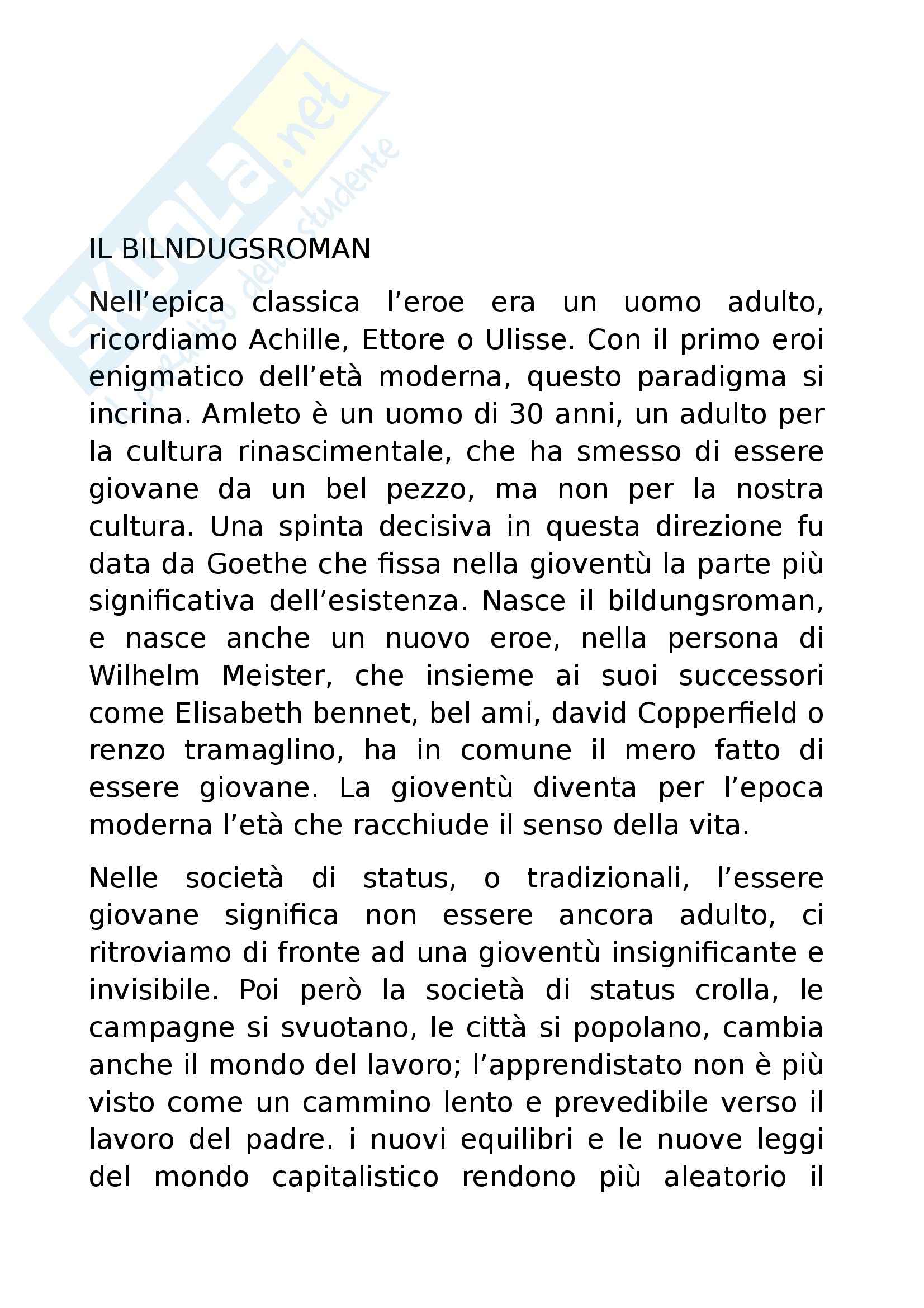 Riassunto esame Letteratura Inglese, prof. Altese, libro consigliato Il Romanzo di Formazione, Moretti Pag. 1