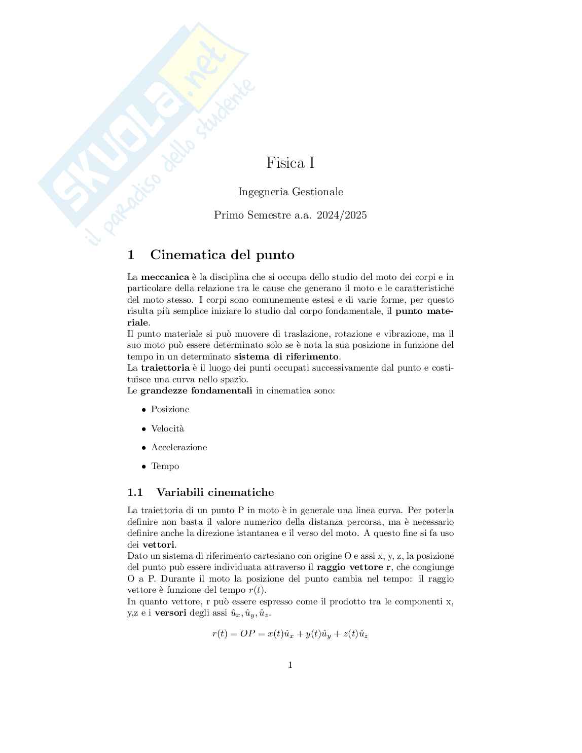 Fisica I - Appunti completi del corso Pag. 1