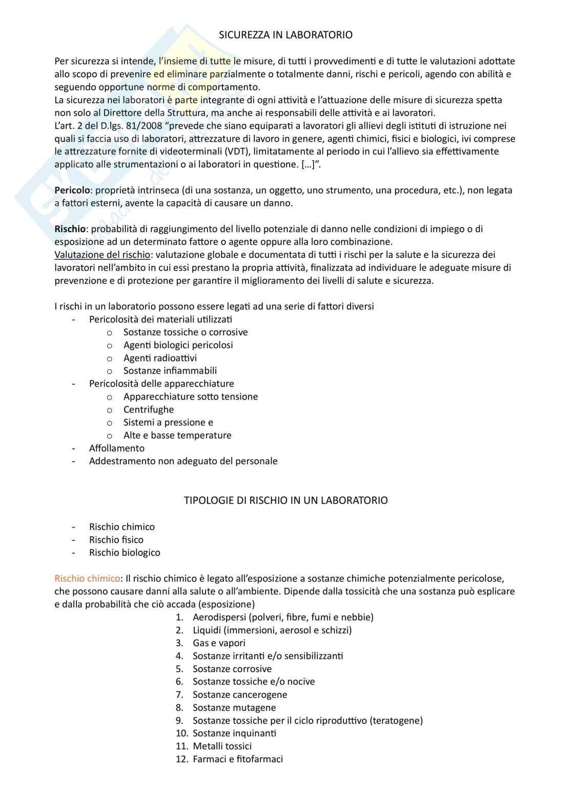 Sicurezza in laboratorio  Pag. 1