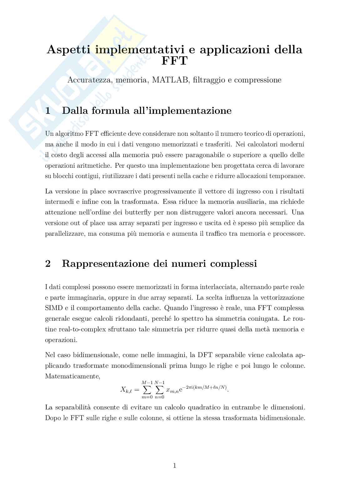 Calcolo numerico - Implementazioni della FFT Pag. 1
