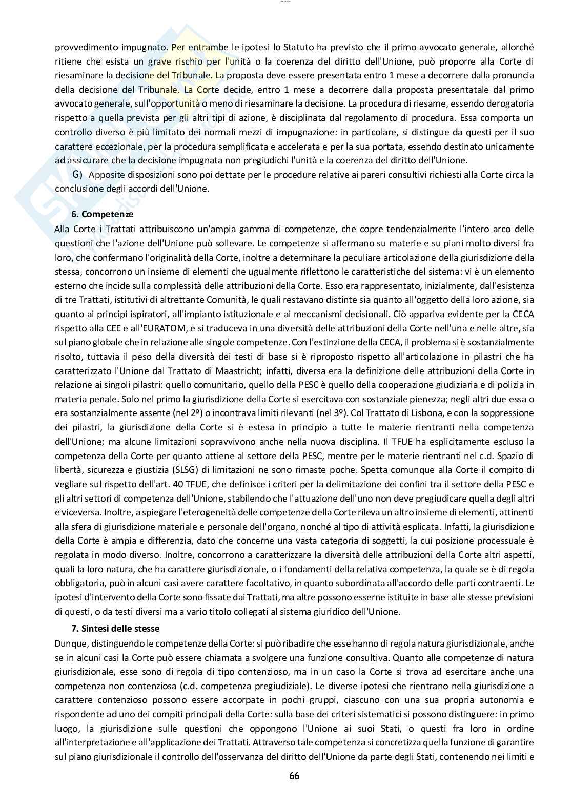 Riassunto esame Diritto dell'unione europea, Prof. Rossi Dal Pozzo Francesco, libro consigliato Manuale di diritto dell'Unione Europea,  ADAM R., TIZZANO A. Pag. 66