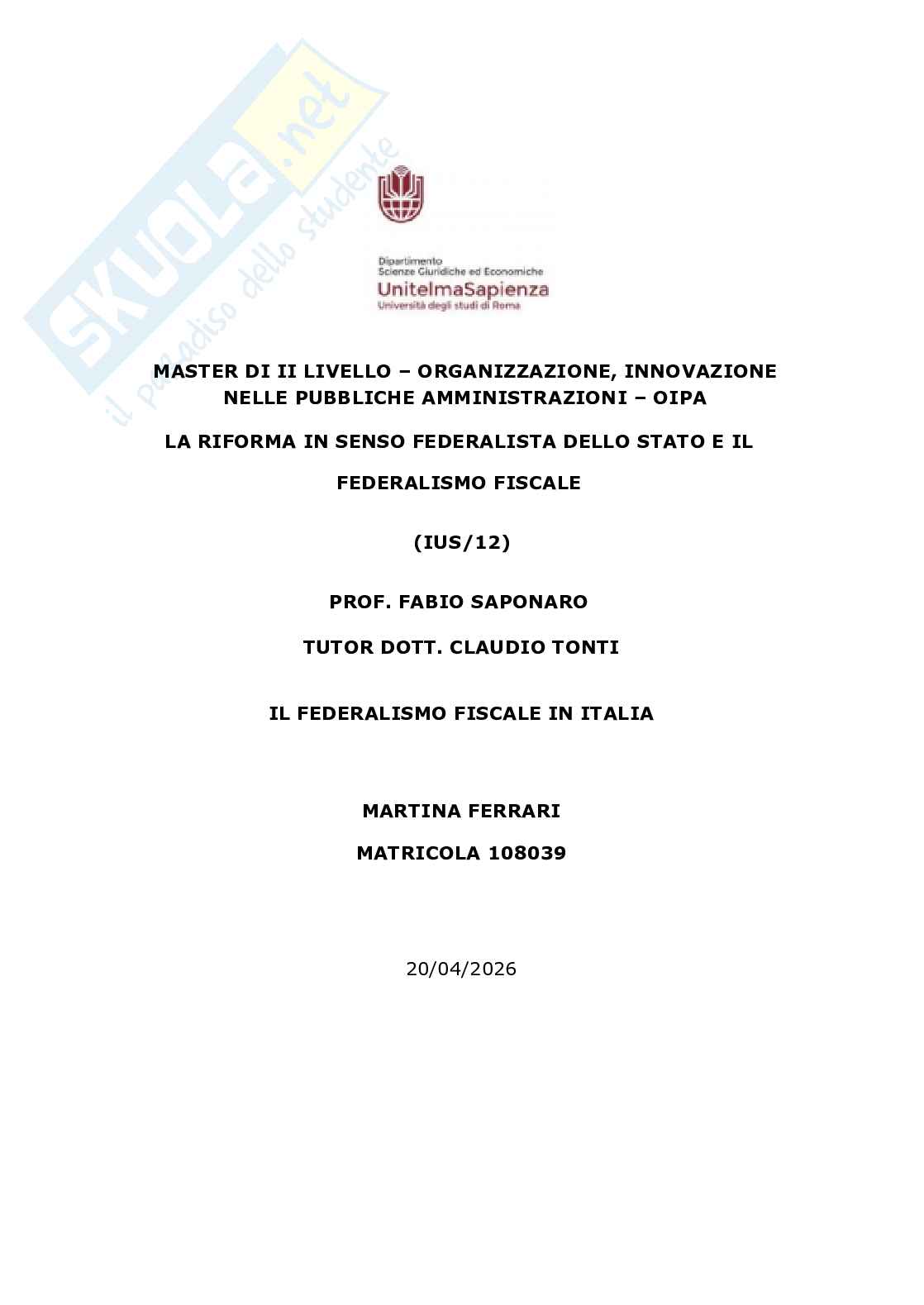 Federalismo fiscale in Italia Pag. 1